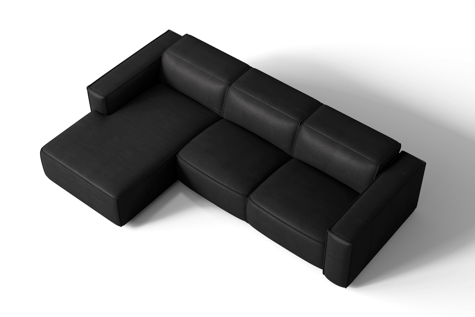 Valencia Emery Leather Sectional Sofa, Recliner Three Seats with Left Chaise, Black