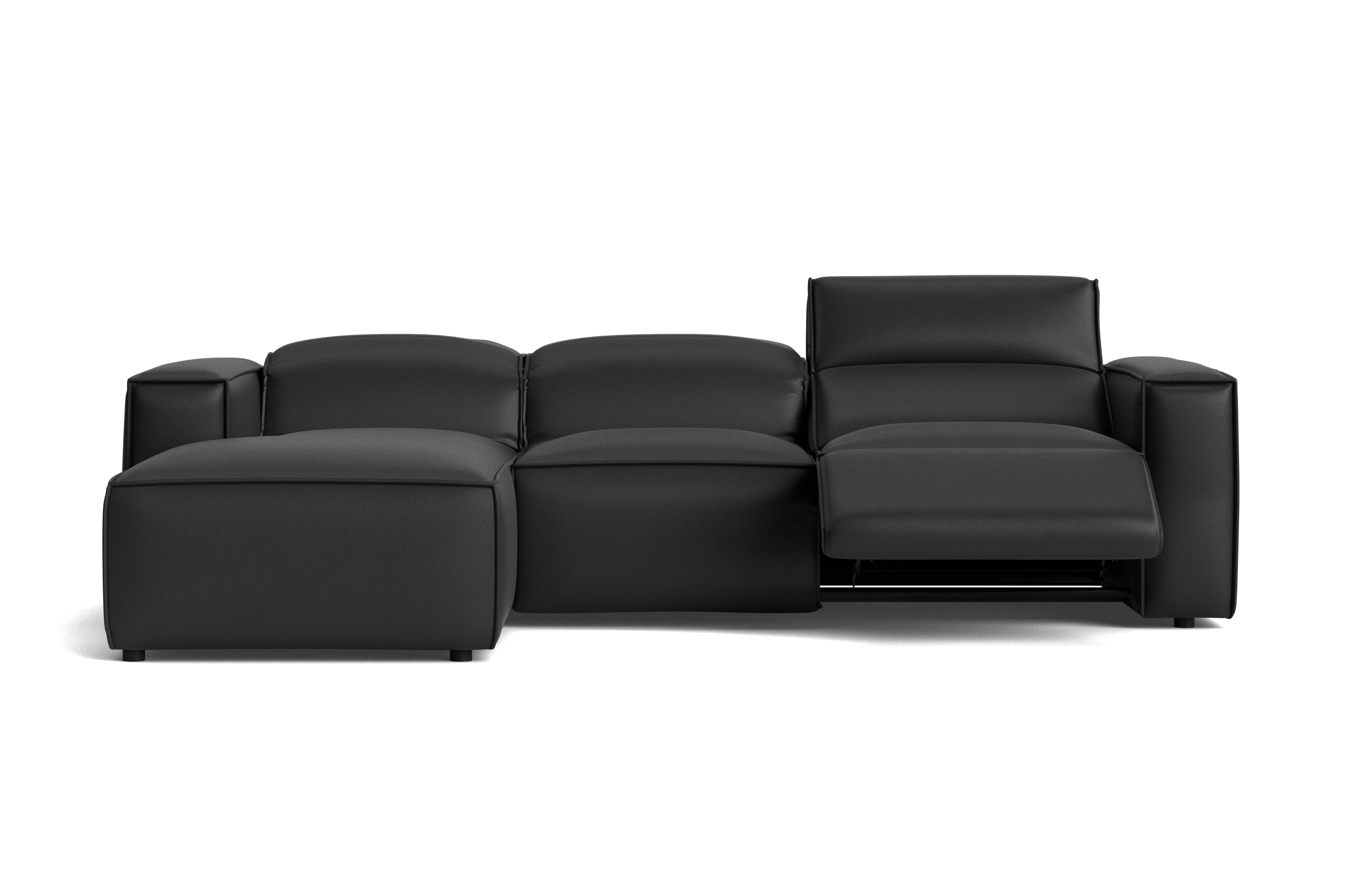 Valencia Emery Leather Sectional Sofa, Recliner Three Seats with Left Chaise, Black