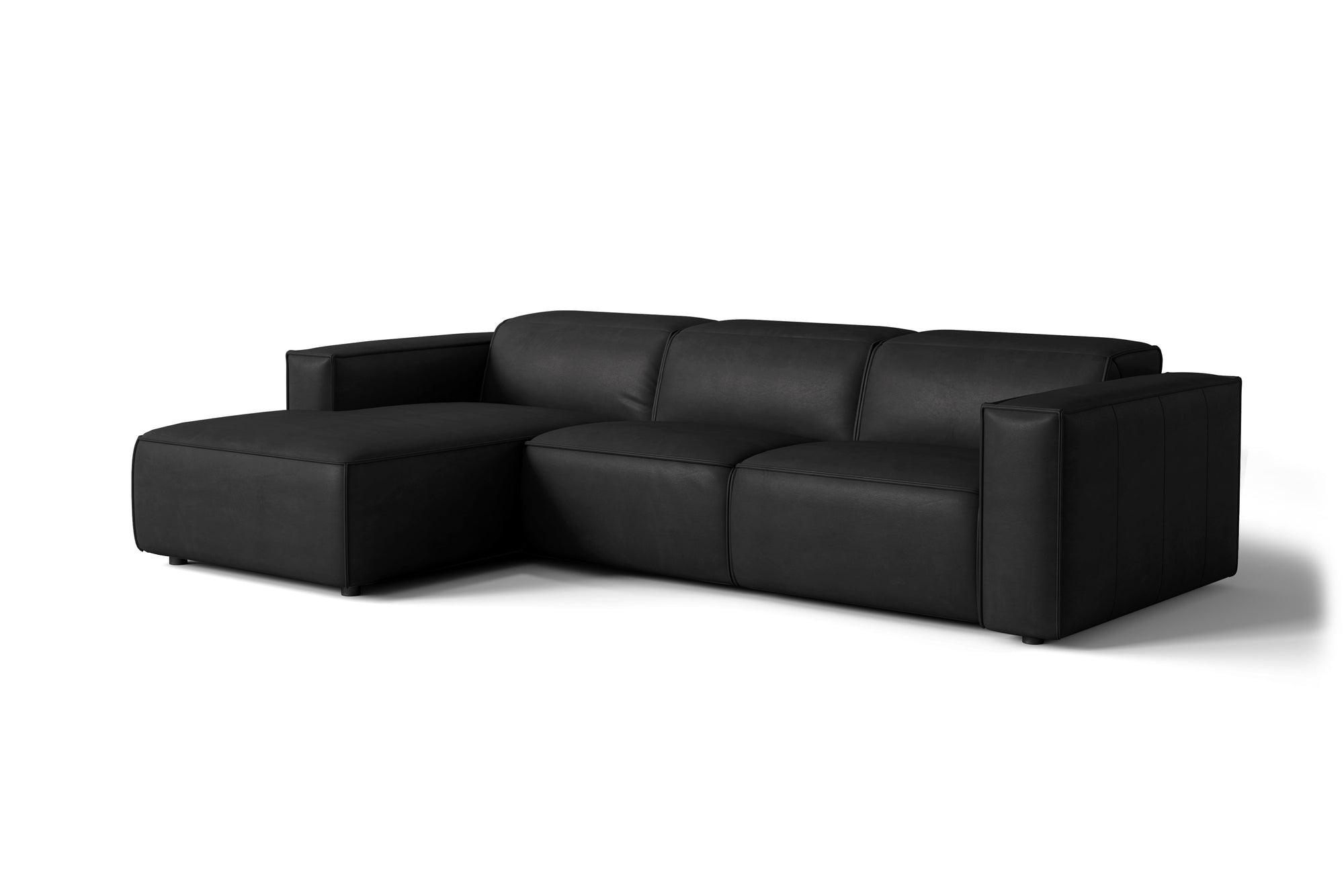 Valencia Emery Leather Sectional Sofa, Recliner Three Seats with Left Chaise, Black