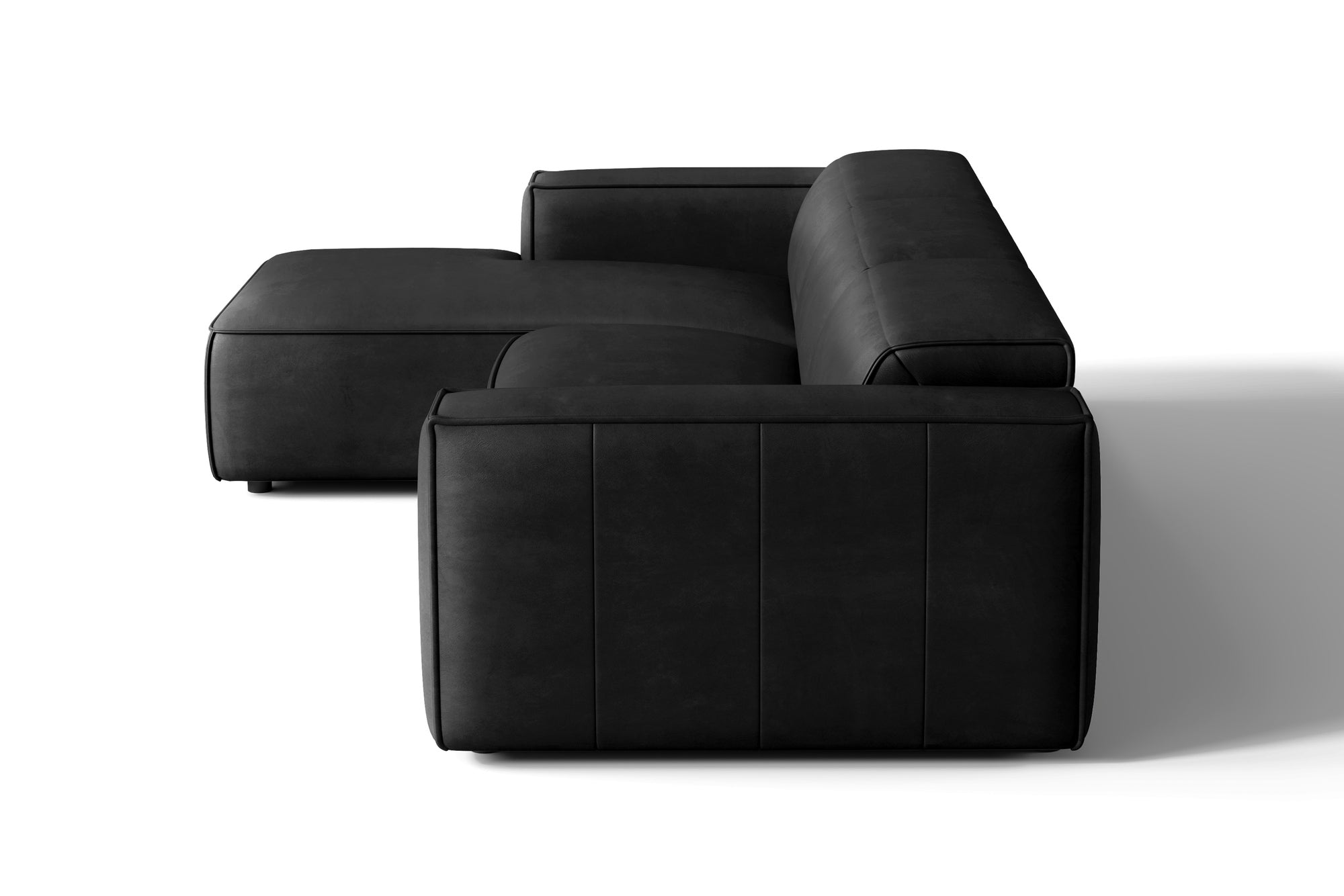 Valencia Emery Leather Sectional Sofa, Recliner Three Seats with Left Chaise, Black