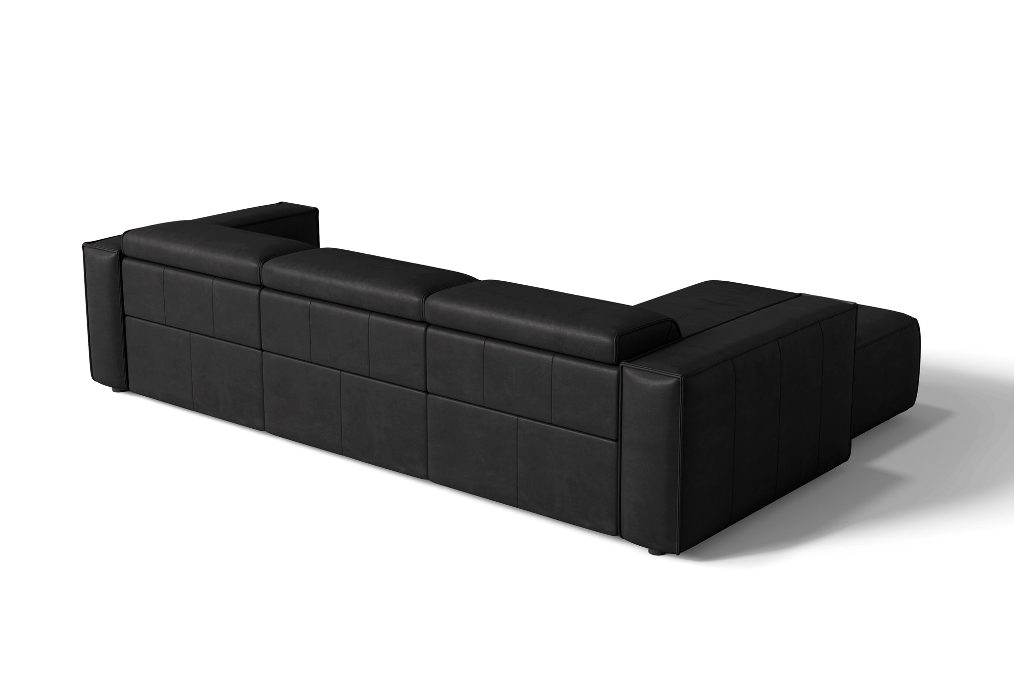 Valencia Emery Leather Sectional Sofa, Recliner Three Seats with Left Chaise, Black