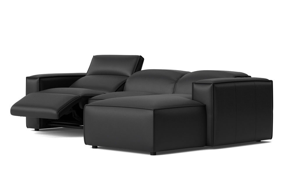 Valencia Emery Leather Sectional Sofa, Recliner Three Seats with Right Chaise, Black