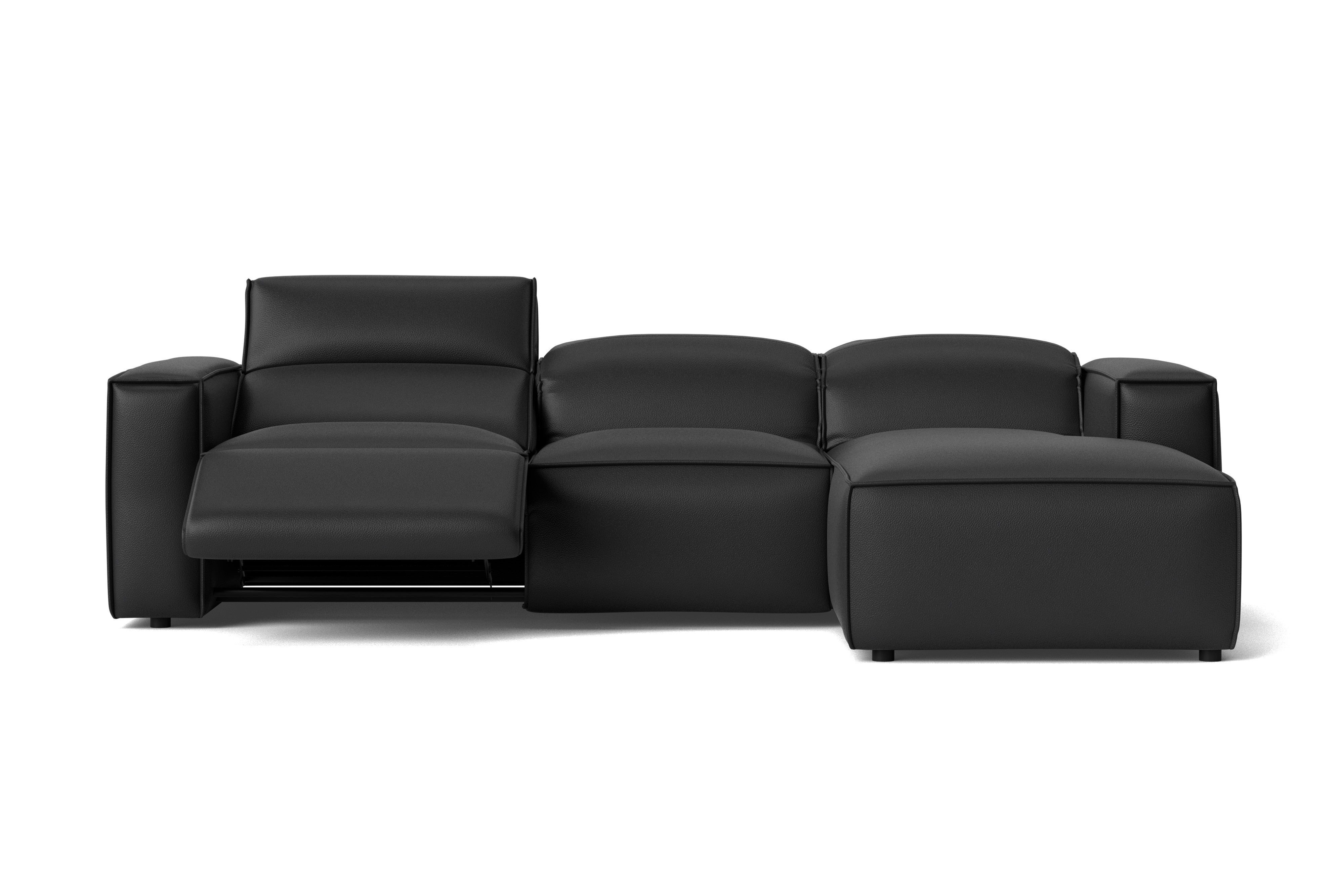 Valencia Emery Leather Sectional Sofa, Recliner Three Seats with Right Chaise, Black