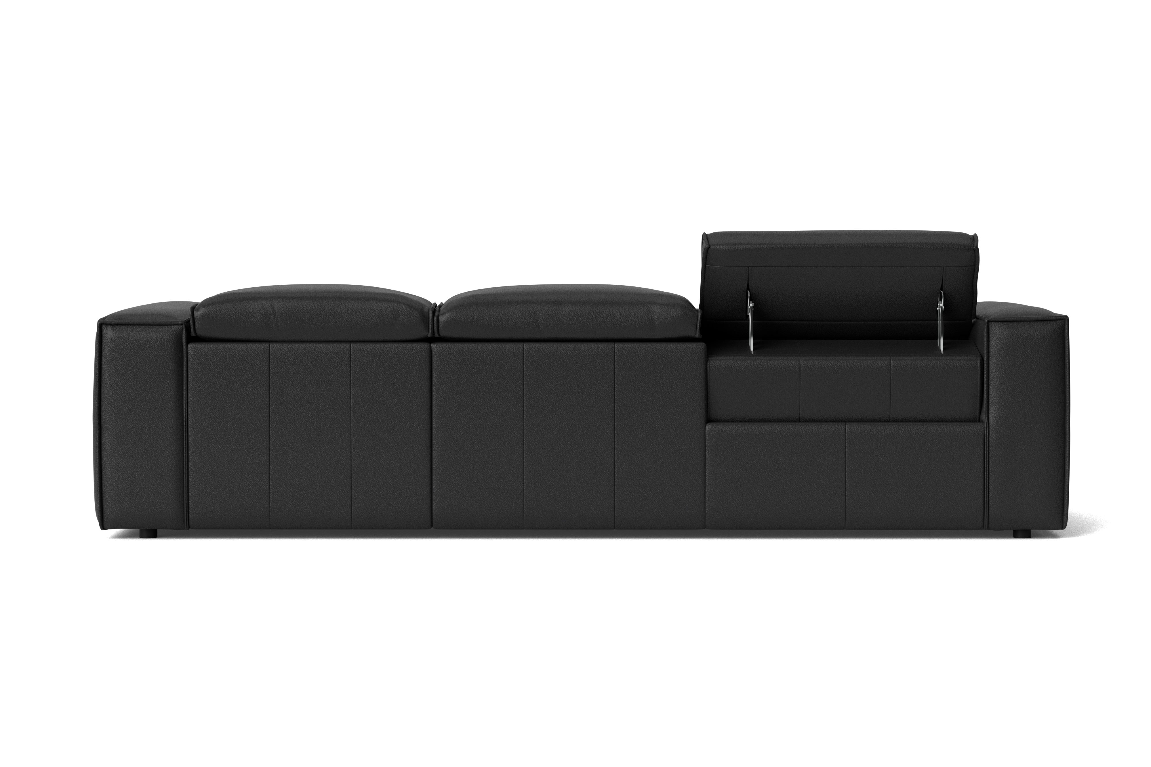 Valencia Emery Leather Sectional Sofa, Recliner Three Seats with Right Chaise, Black