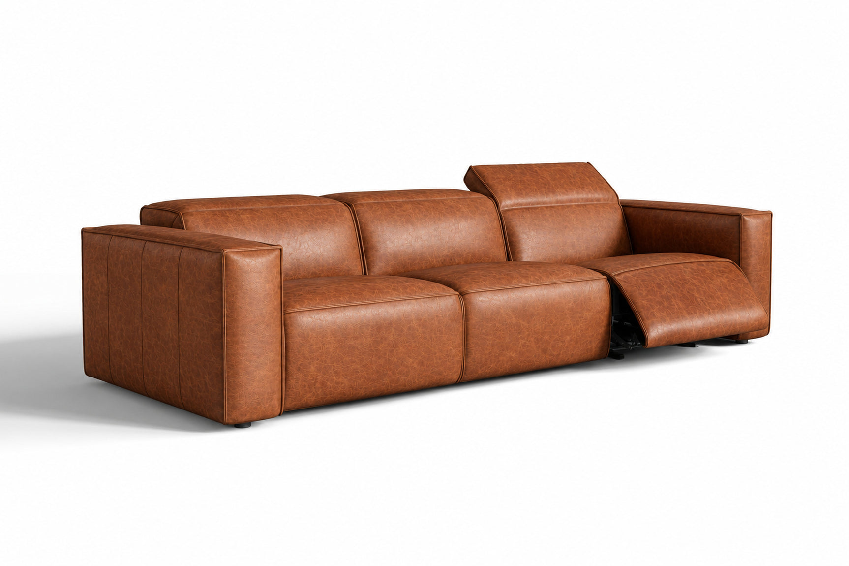 Emery Distressed Italian Aniline Leather Dual Recliner Sofa