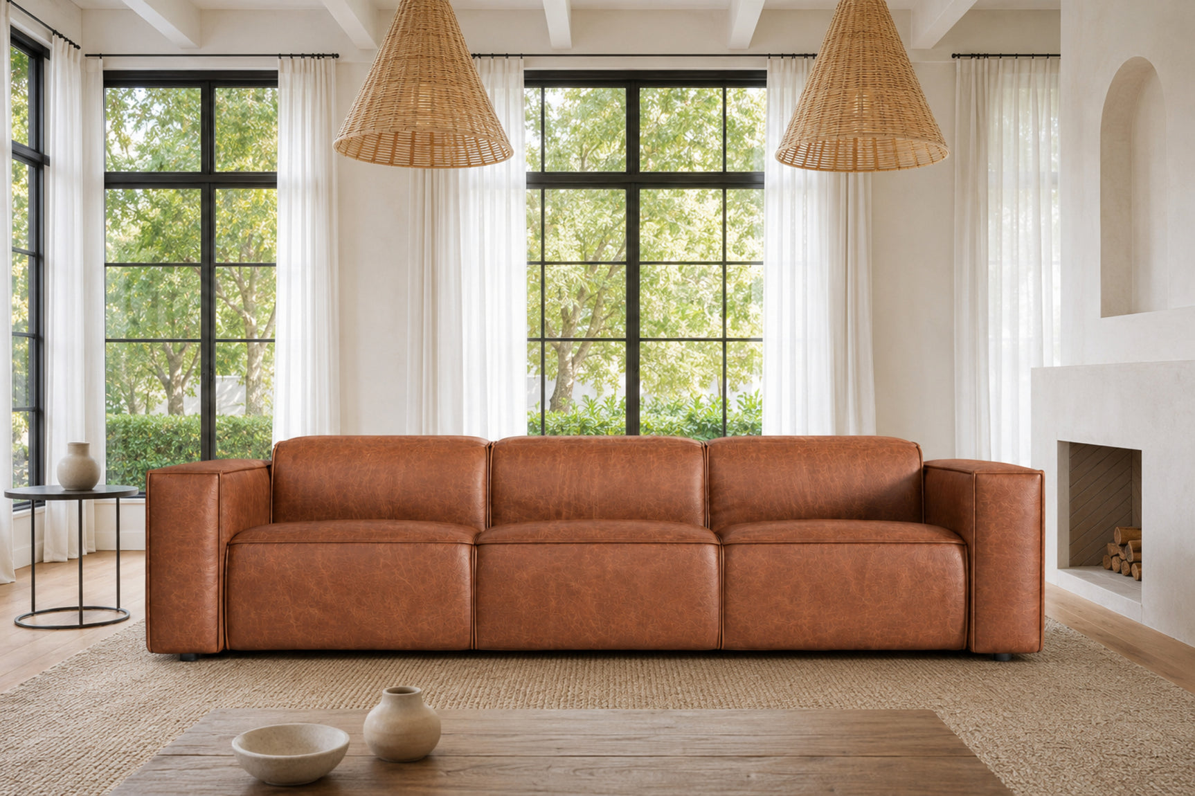 Emery Distressed Italian Aniline Leather Dual Recliner Sofa