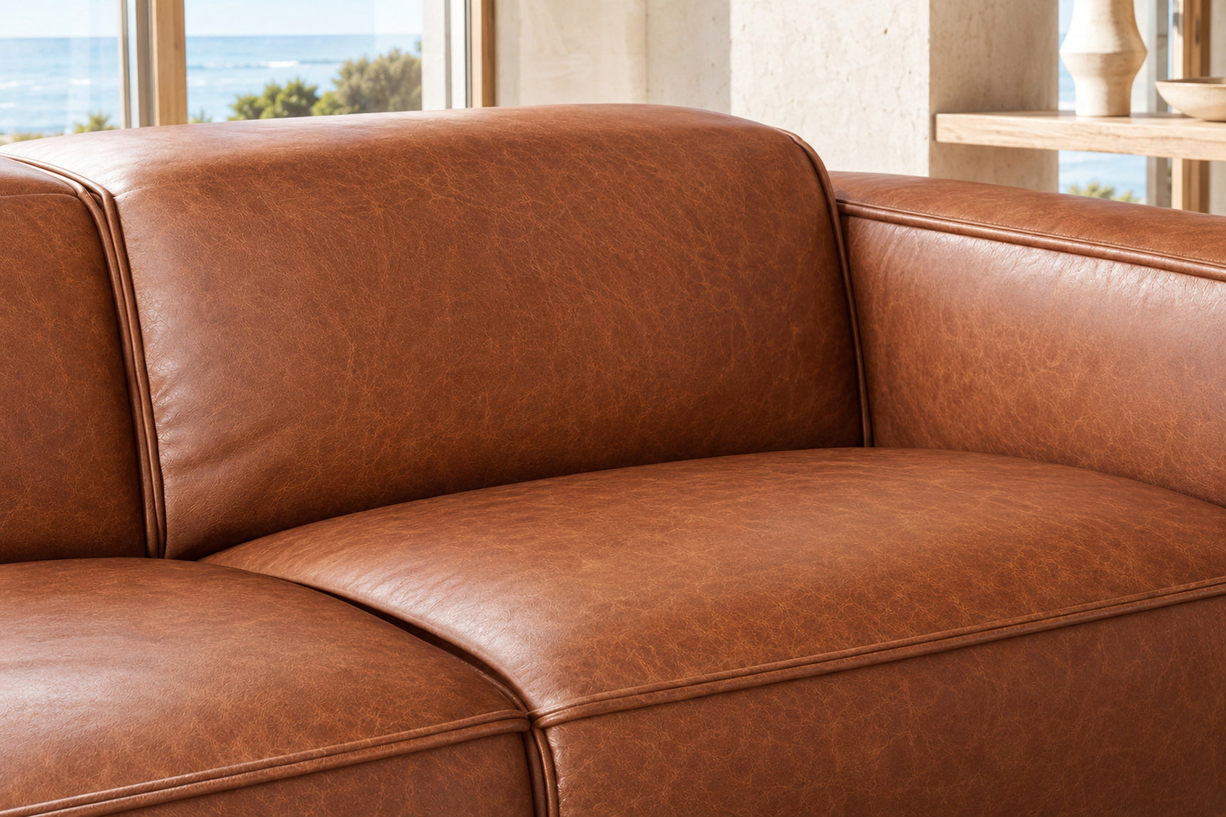 Emery Distressed Italian Aniline Leather Dual Recliner Sofa
