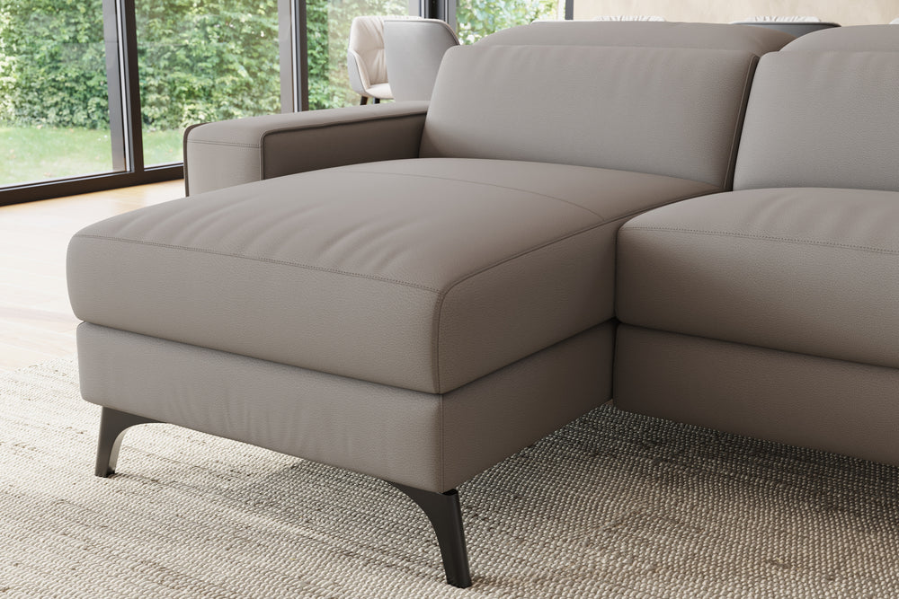 Valencia Esther Top Grain Leather Sofa, L-Shape with Left Chaise, Light Grey