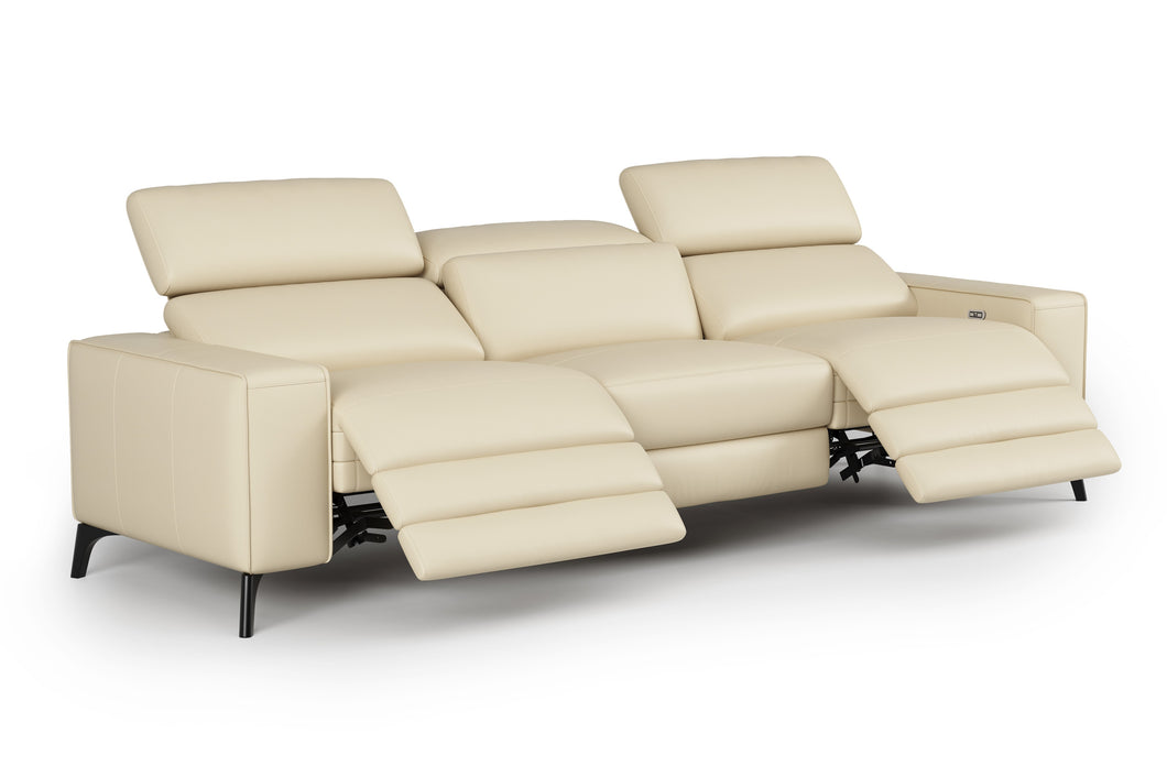 Valencia Esther Top Grain Leather Three Seats with Double Recliners Sofa, Beige