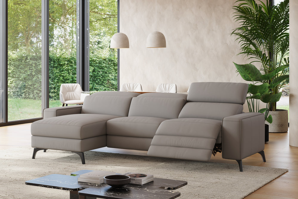 Valencia Esther Top Grain Leather Sofa, Three Seats with Left Chaise, Light Grey