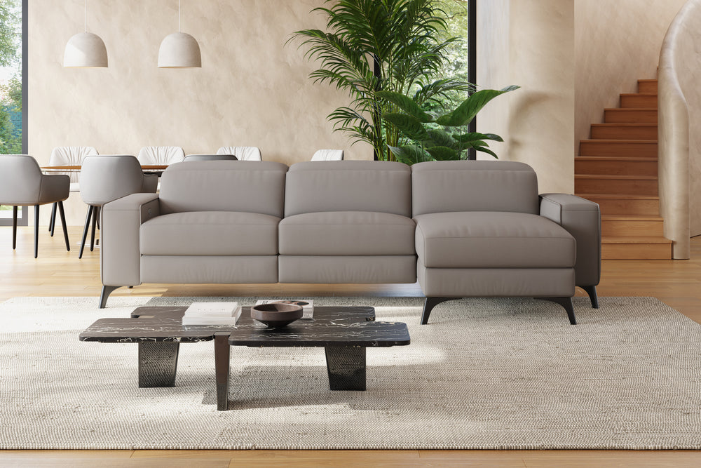 Valencia Esther Top Grain Leather Sofa, Three Seats with Right Chaise, Light Grey