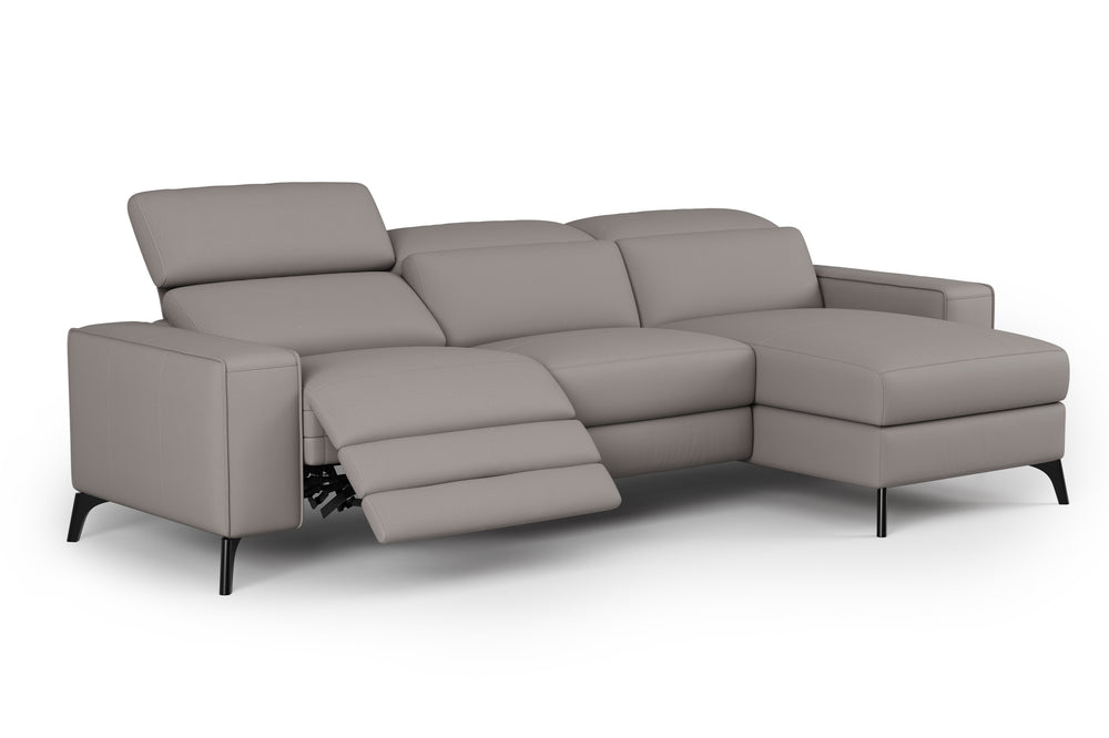 Valencia Esther Top Grain Leather Sofa, Three Seats with Right Chaise, Light Grey