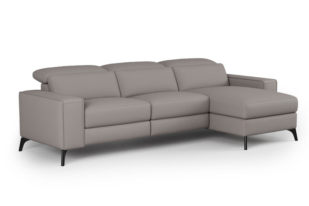 Valencia Esther Top Grain Leather Sofa, Three Seats with Right Chaise, Light Grey