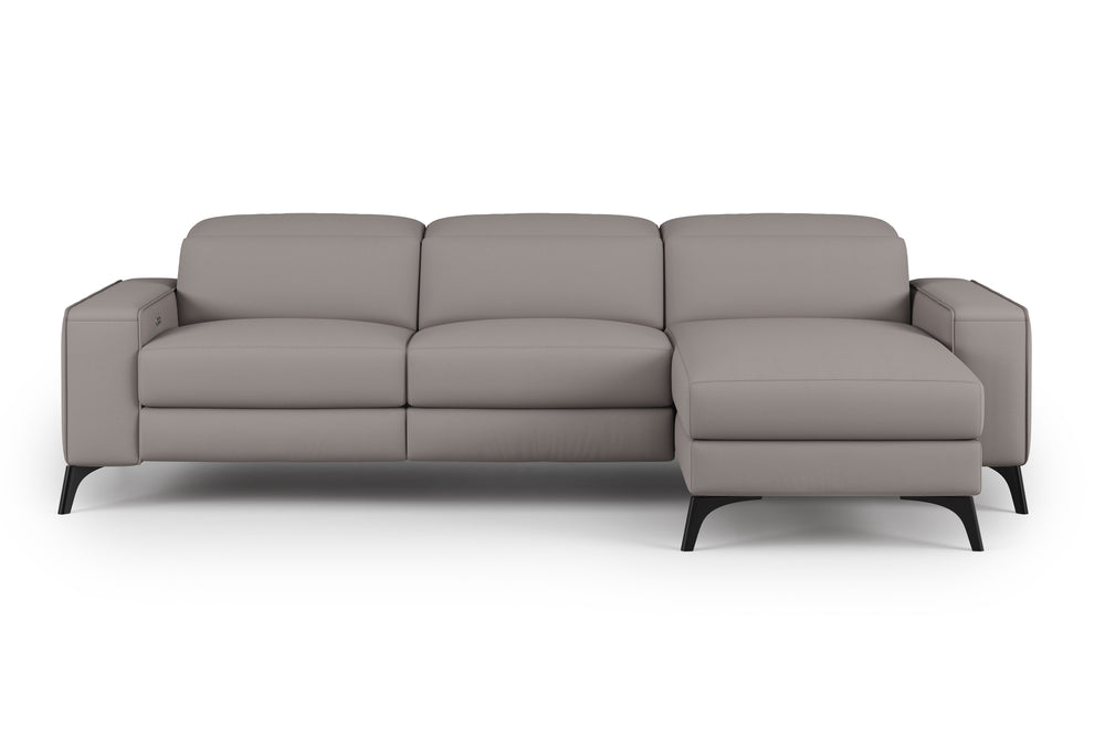 Valencia Esther Top Grain Leather Sofa, Three Seats with Right Chaise, Light Grey