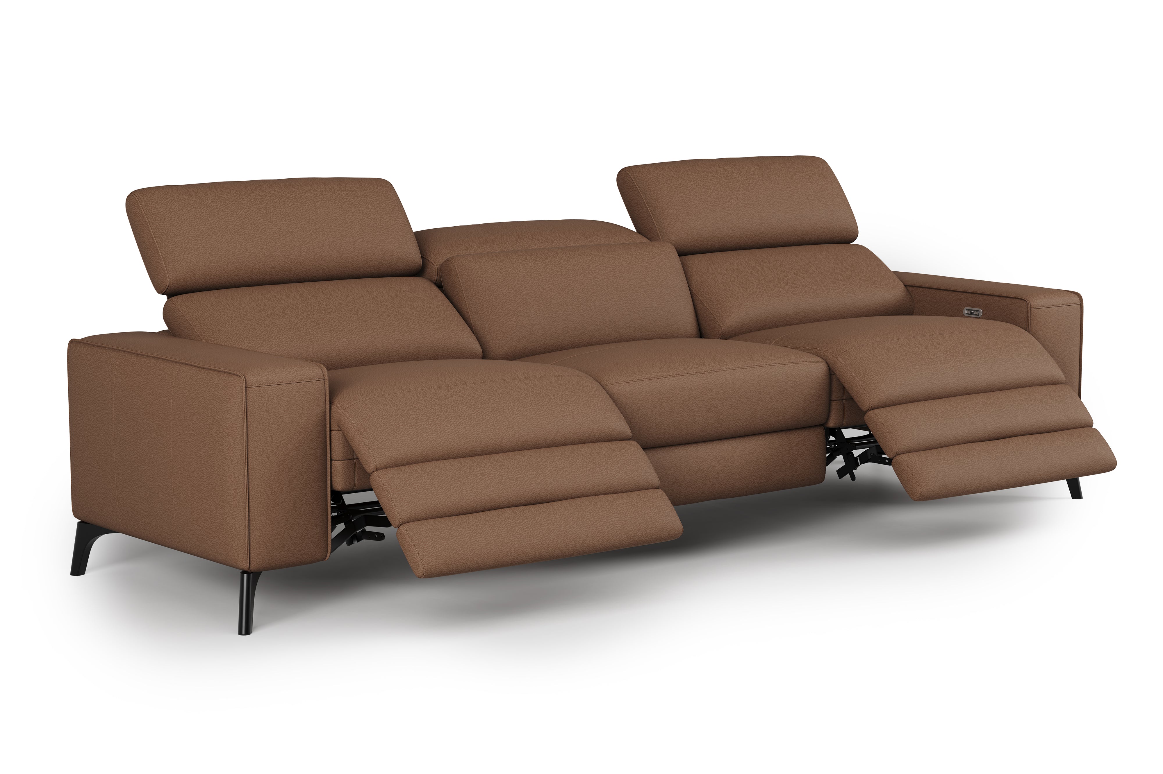 Valencia Esther Top Grain Leather Three Seats with Double Recliners Sofa, Brown