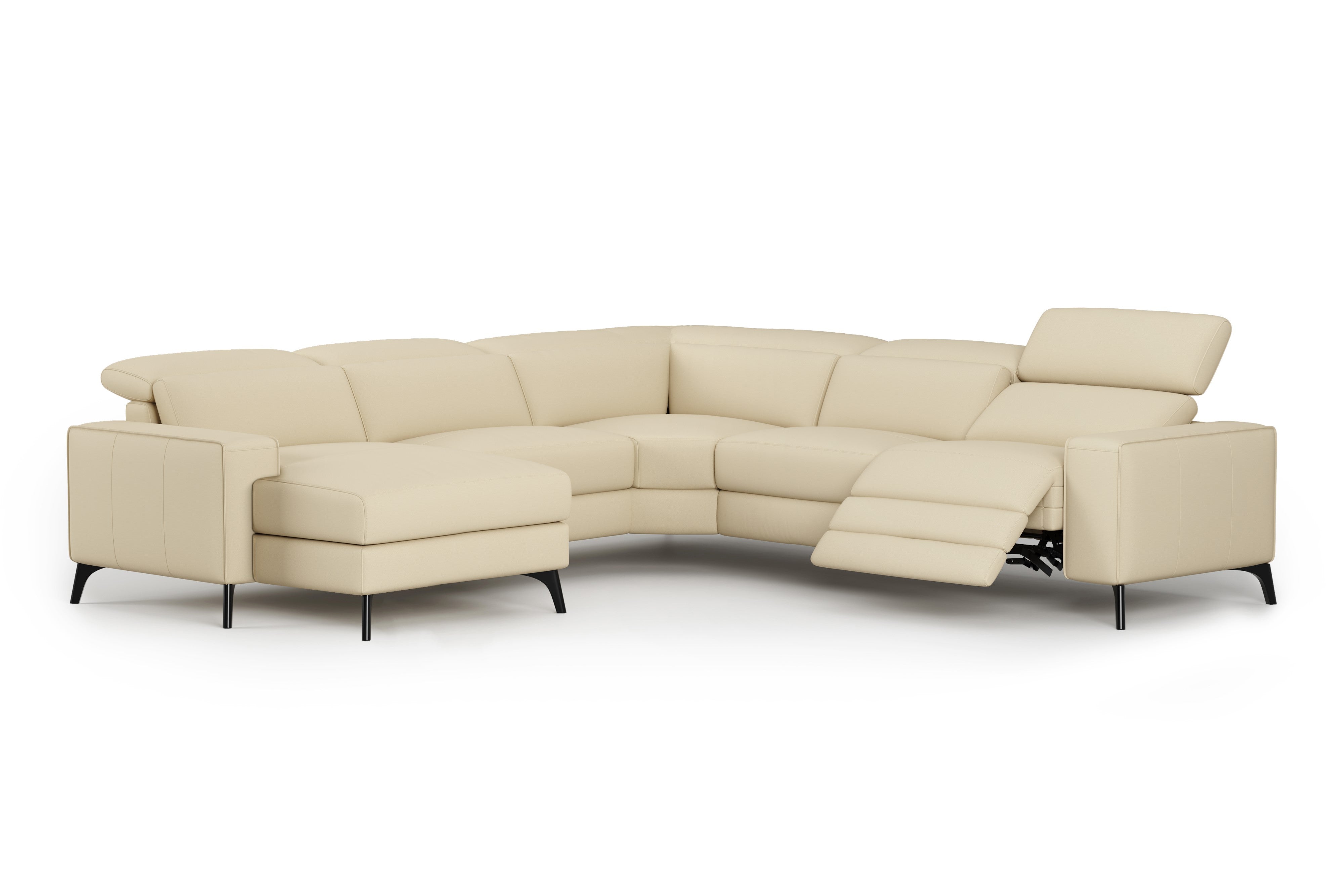 Valencia Esther Top Grain Leather Sofa, L-Shape with Left Chaise, Beige