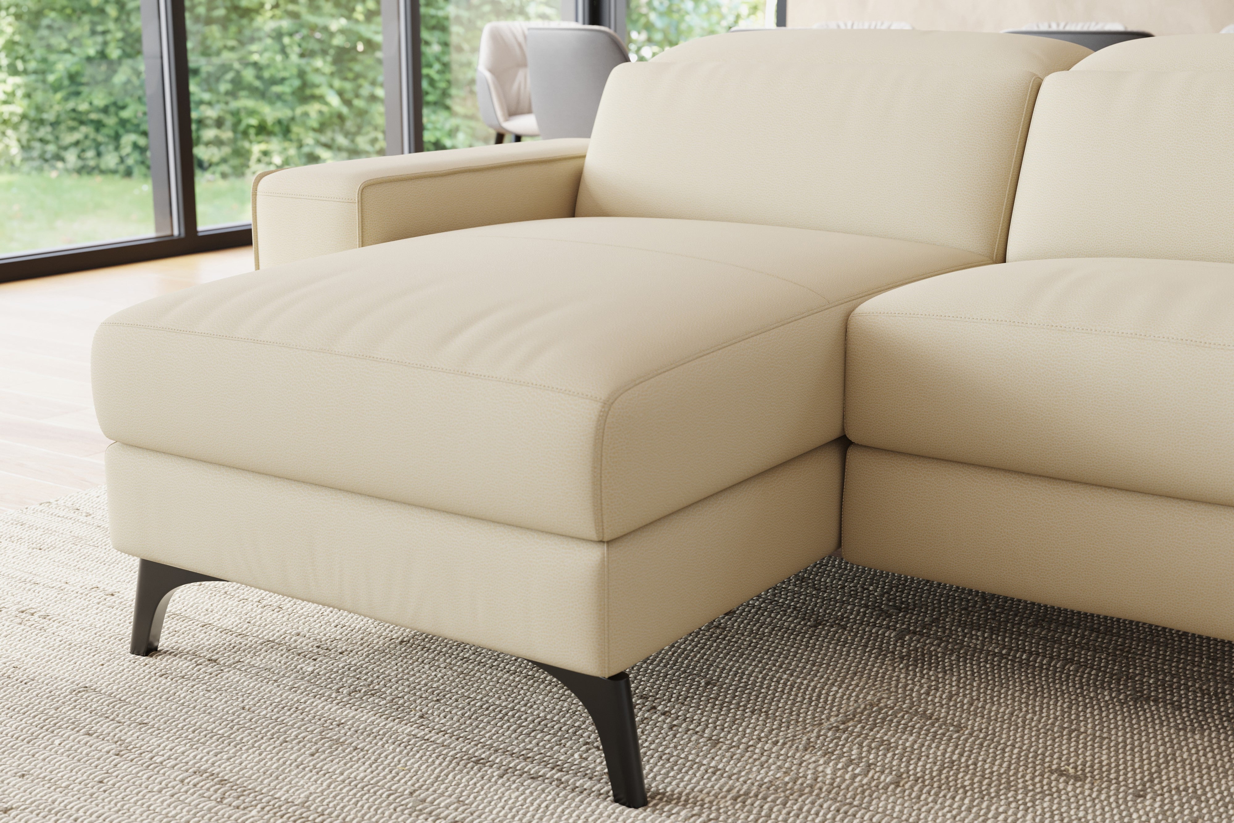 Valencia Esther Top Grain Leather Sofa, L-Shape with Left Chaise, Beige