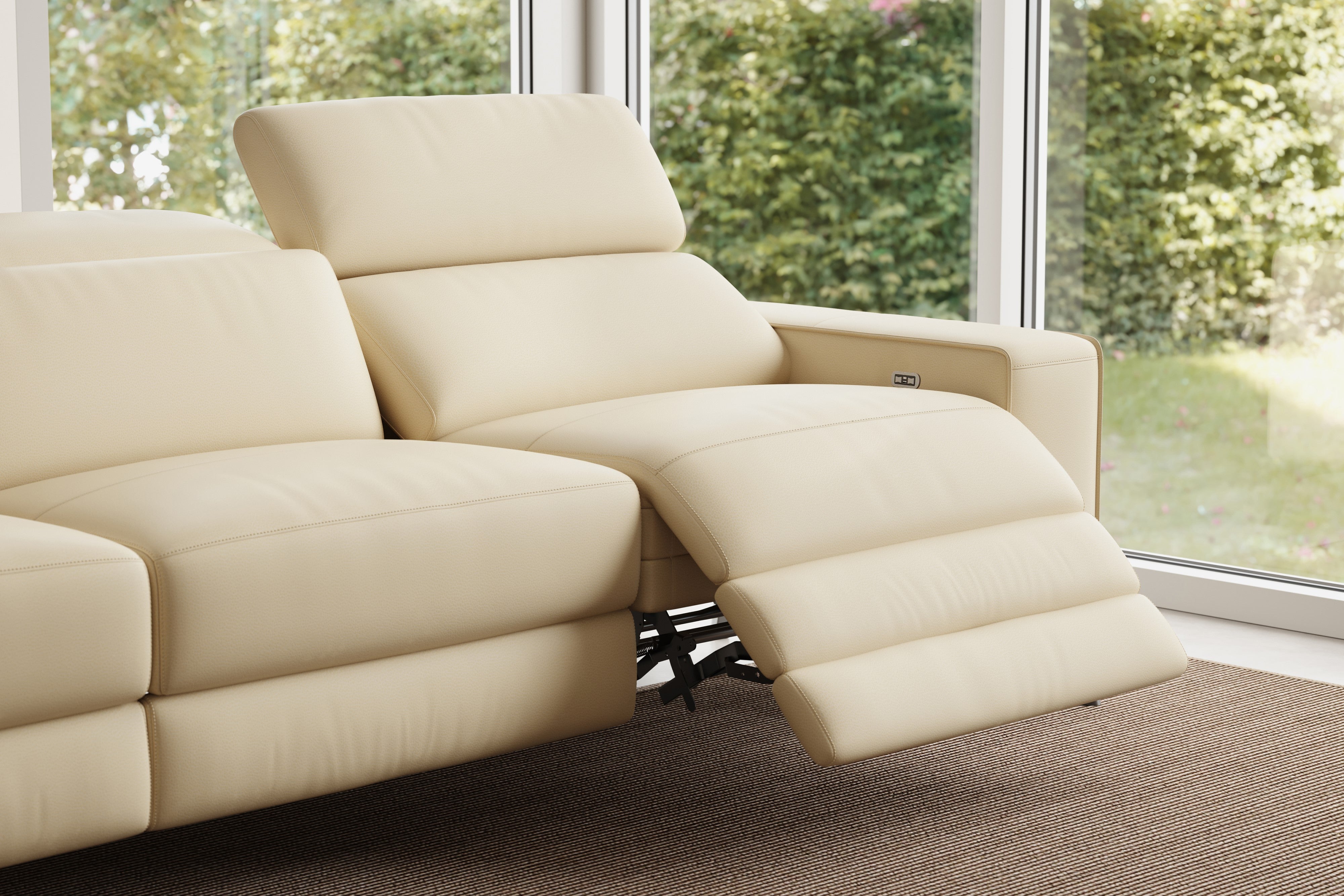 Valencia Esther Top Grain Leather Sofa, L-Shape with Left Chaise, Beige