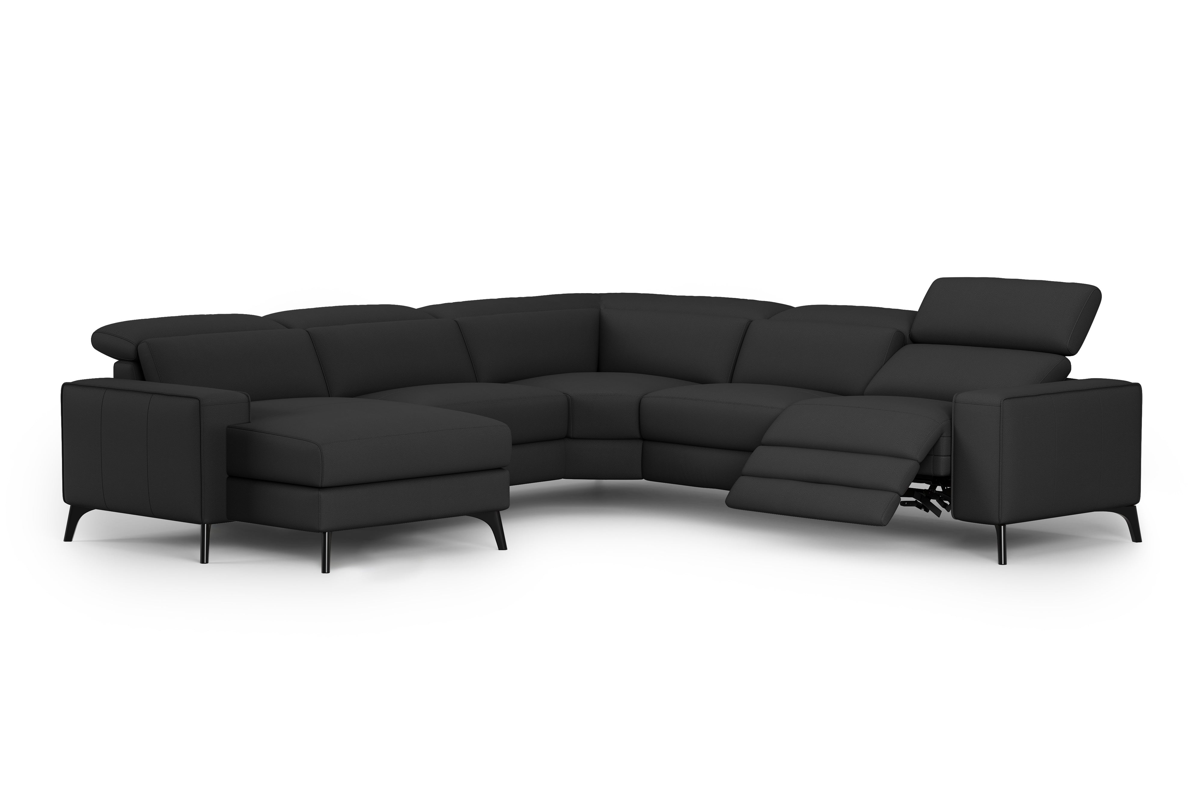 Valencia Esther Top Grain Leather Sofa, L-Shape with Left Chaise, Black