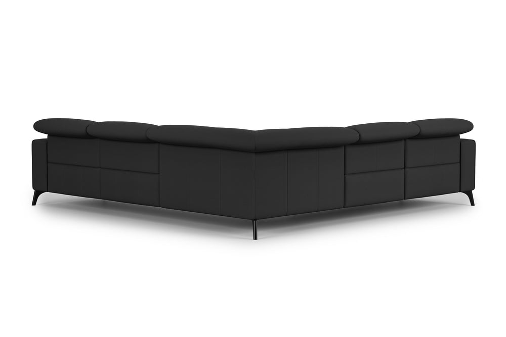 Valencia Esther Top Grain Leather Sofa, L-Shape with Left Chaise, Black