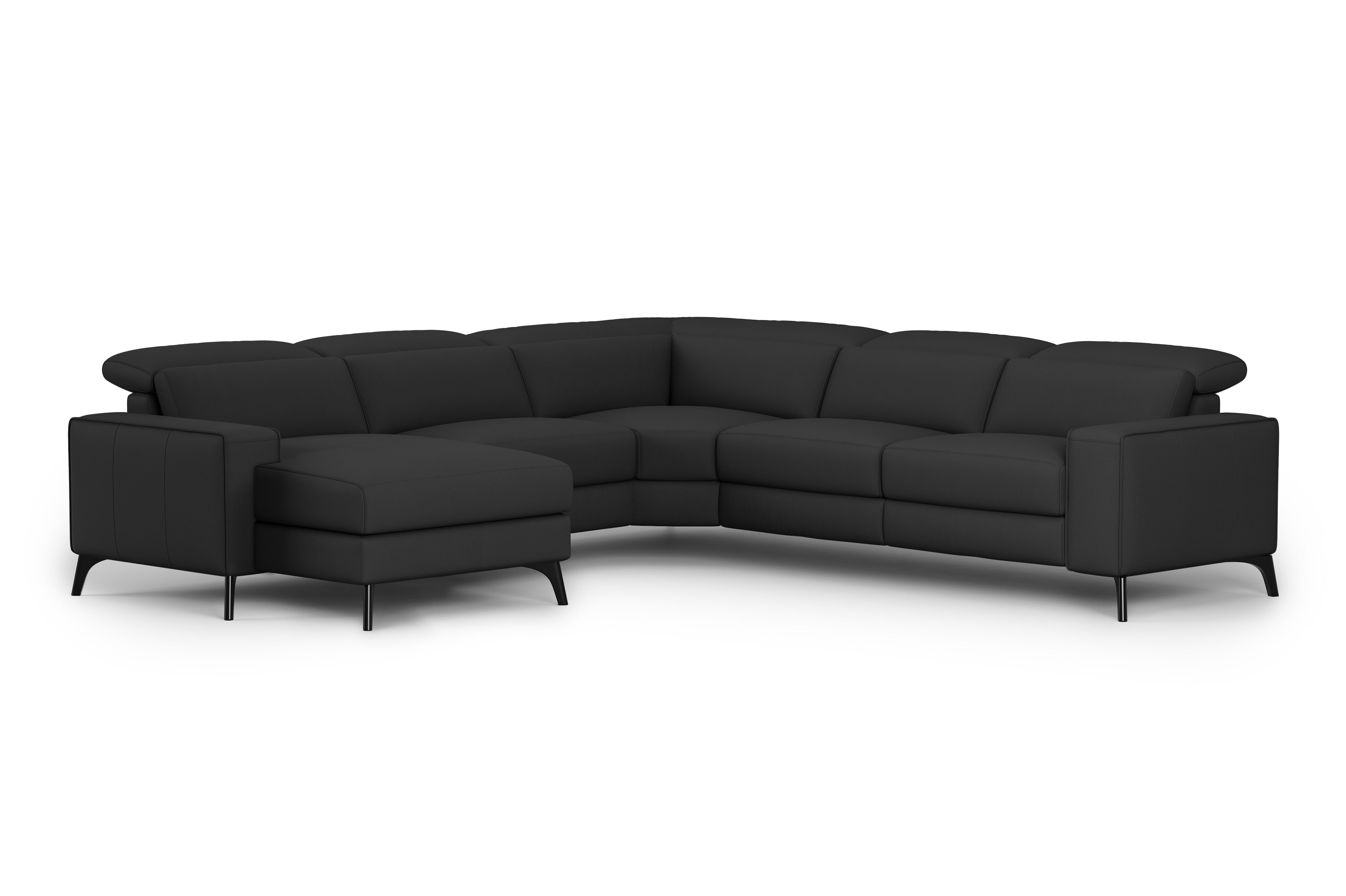 Valencia Esther Top Grain Leather Sofa, L-Shape with Left Chaise, Black