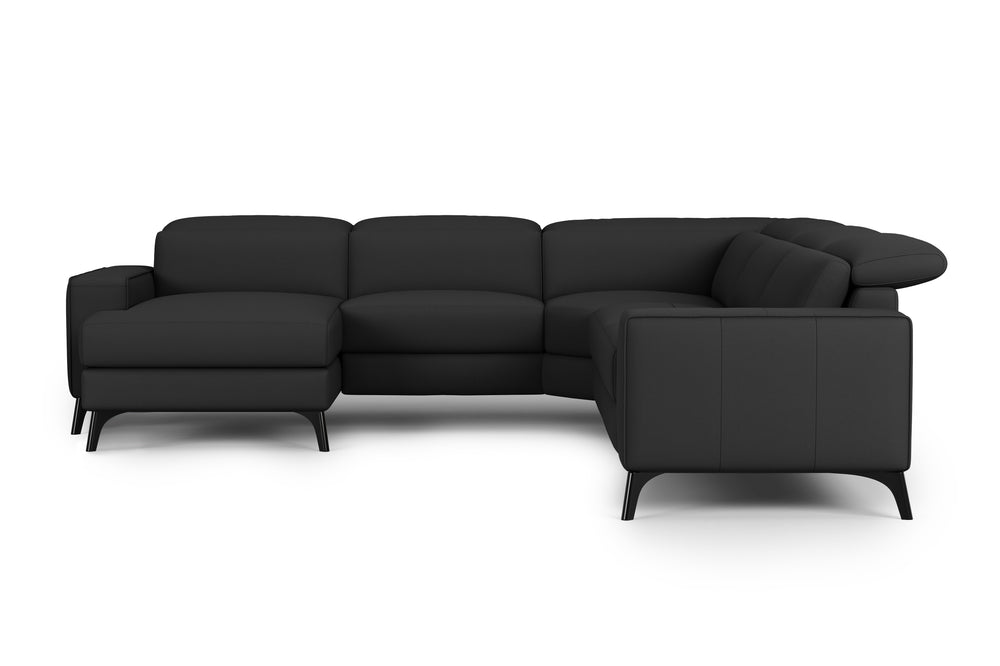 Valencia Esther Top Grain Leather Sofa, L-Shape with Left Chaise, Black