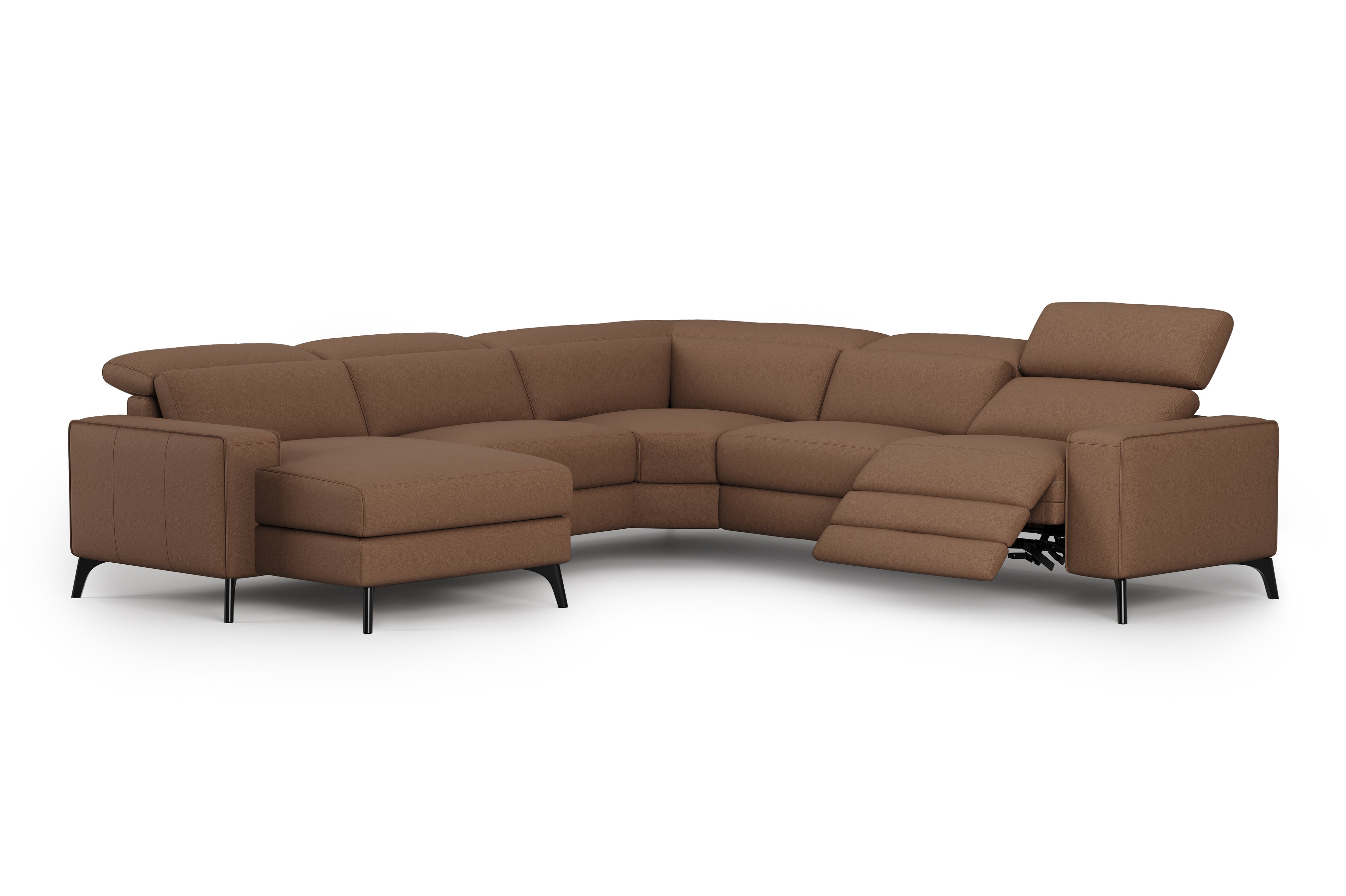 Valencia Esther Top Grain Leather Sofa, L-Shape with Left Chaise, Brown