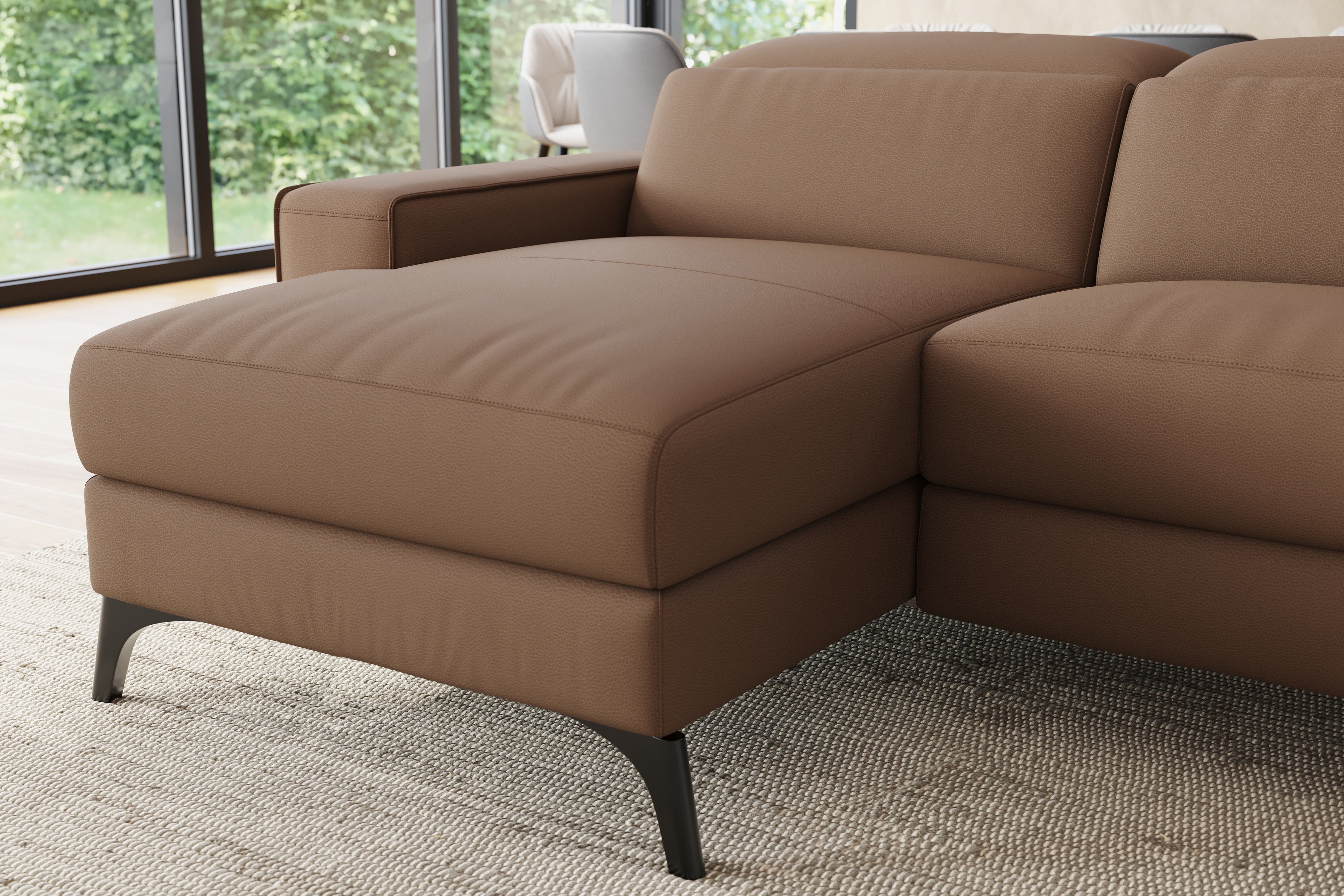 Valencia Esther Top Grain Leather Sofa, L-Shape with Left Chaise, Brown