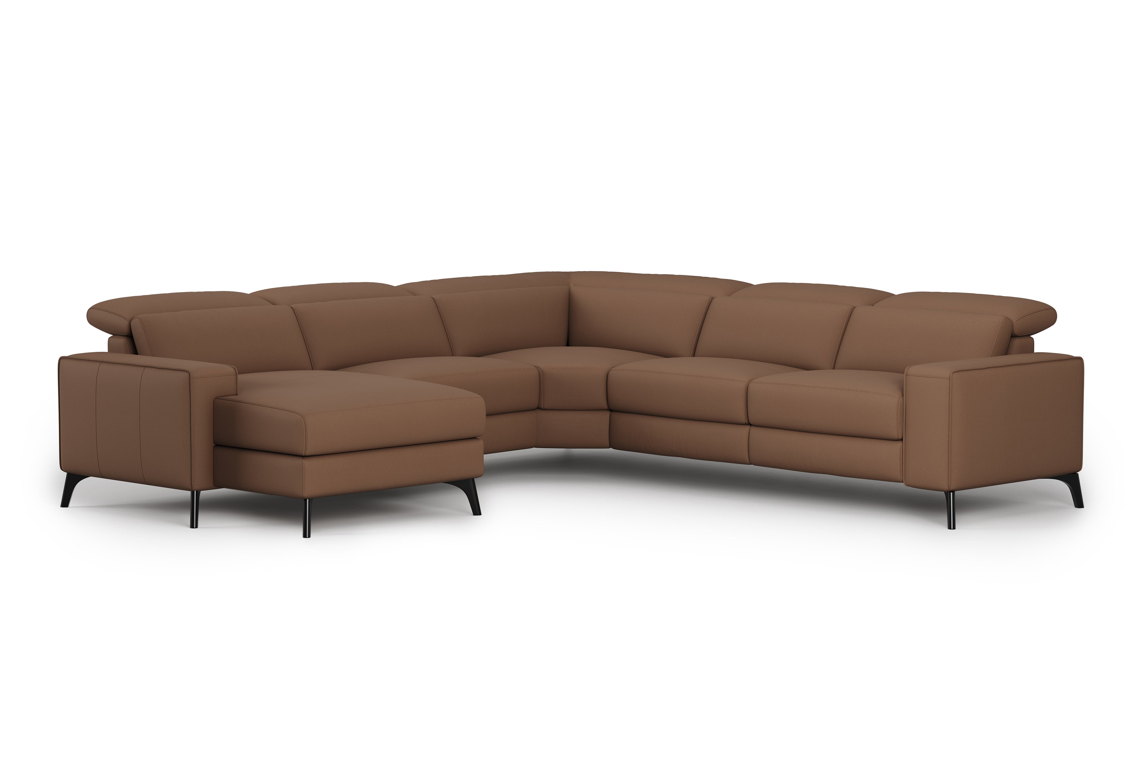 Valencia Esther Top Grain Leather Sofa, L-Shape with Left Chaise, Brown