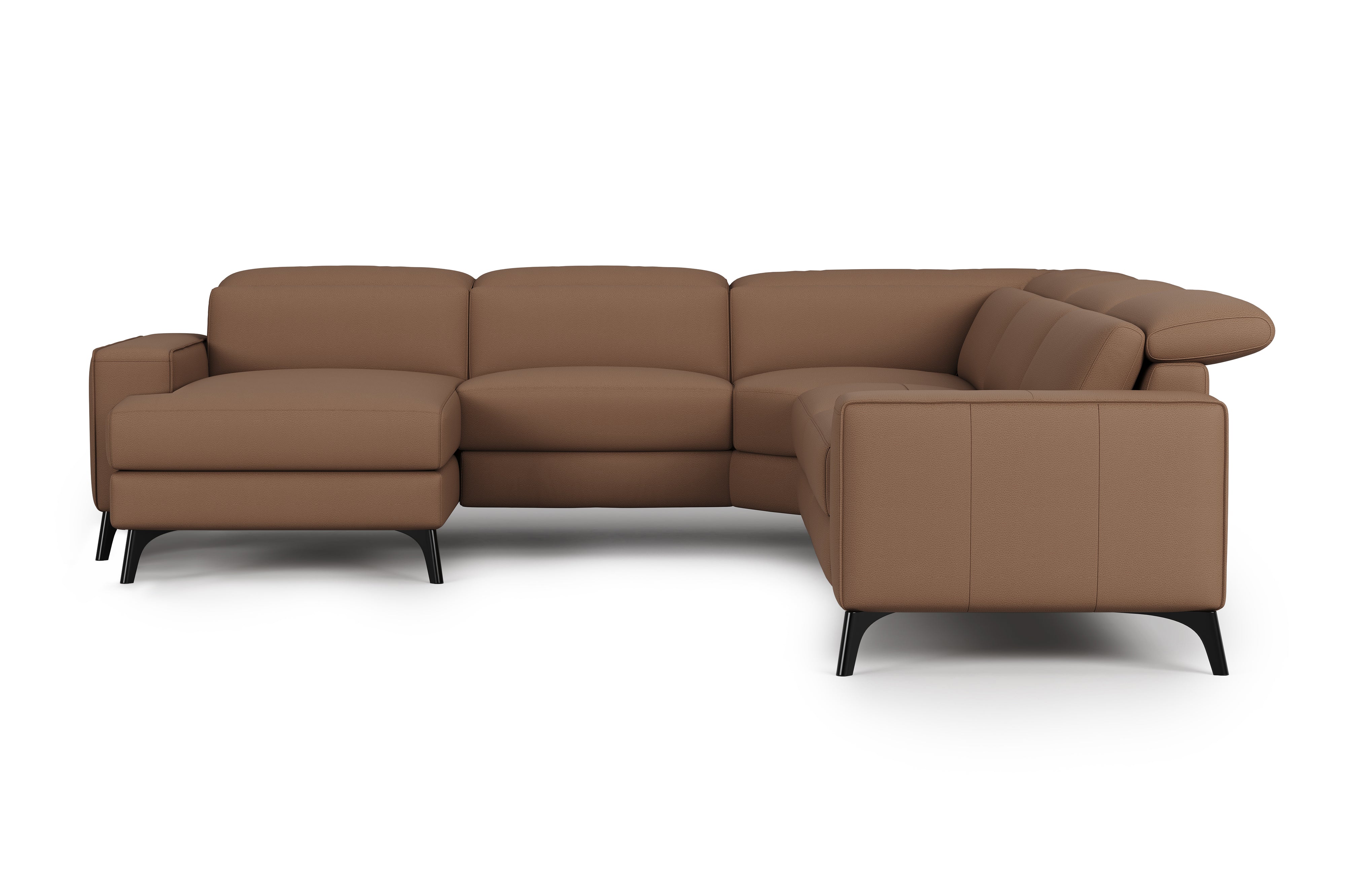 Valencia Esther Top Grain Leather Sofa, L-Shape with Left Chaise, Brown