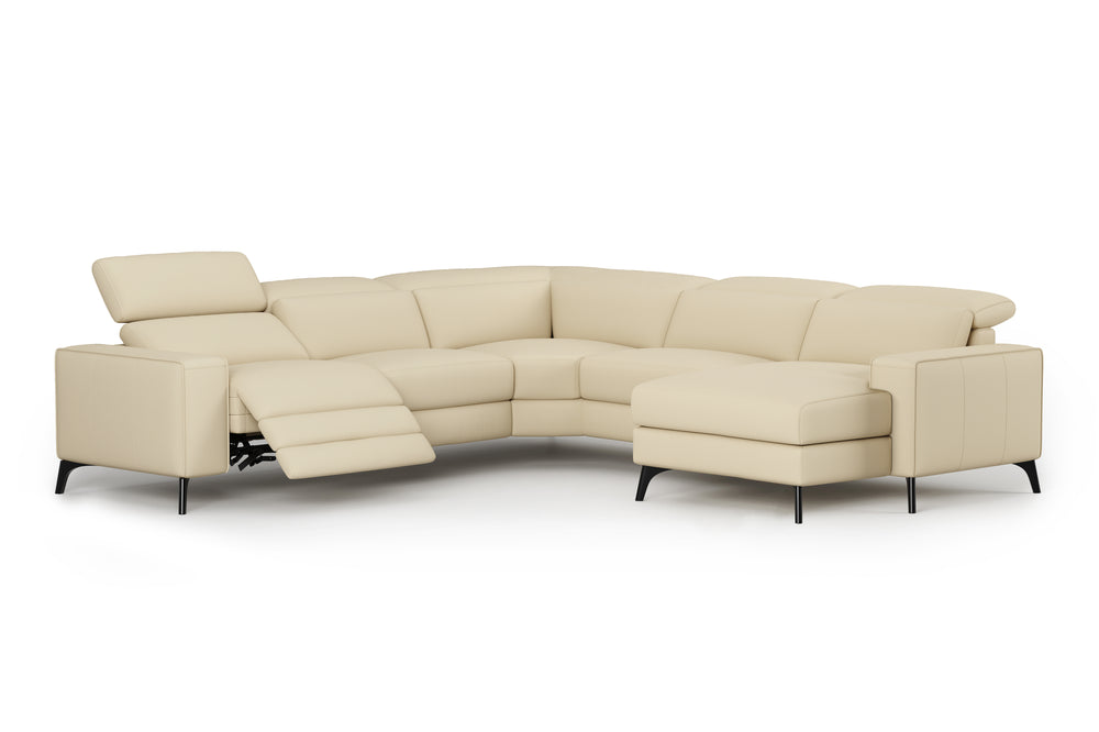 Valencia Esther Top Grain Leather Sofa, L-Shape with Right Chaise, Beige