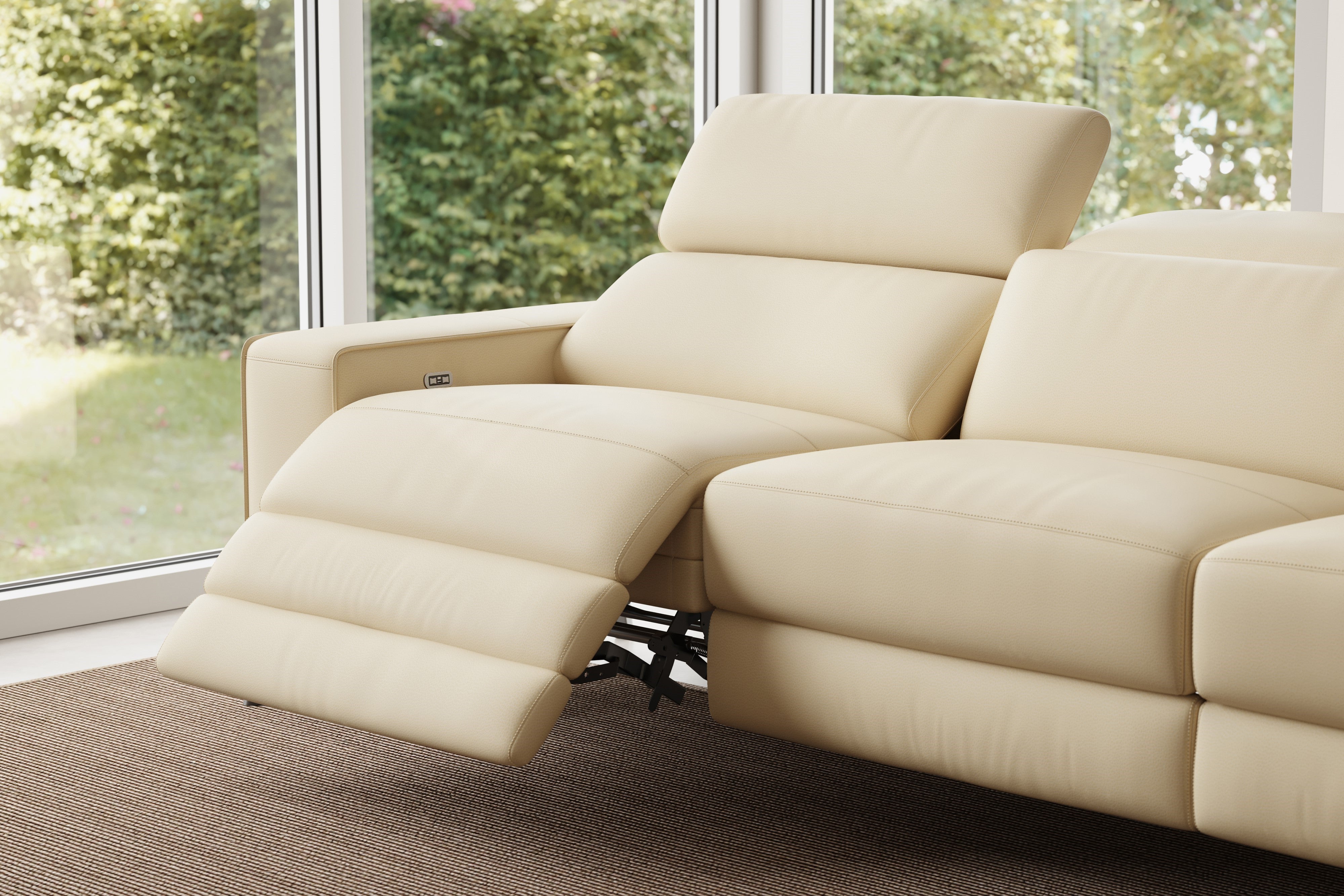 Valencia Esther Top Grain Leather Sofa, L-Shape with Right Chaise, Beige