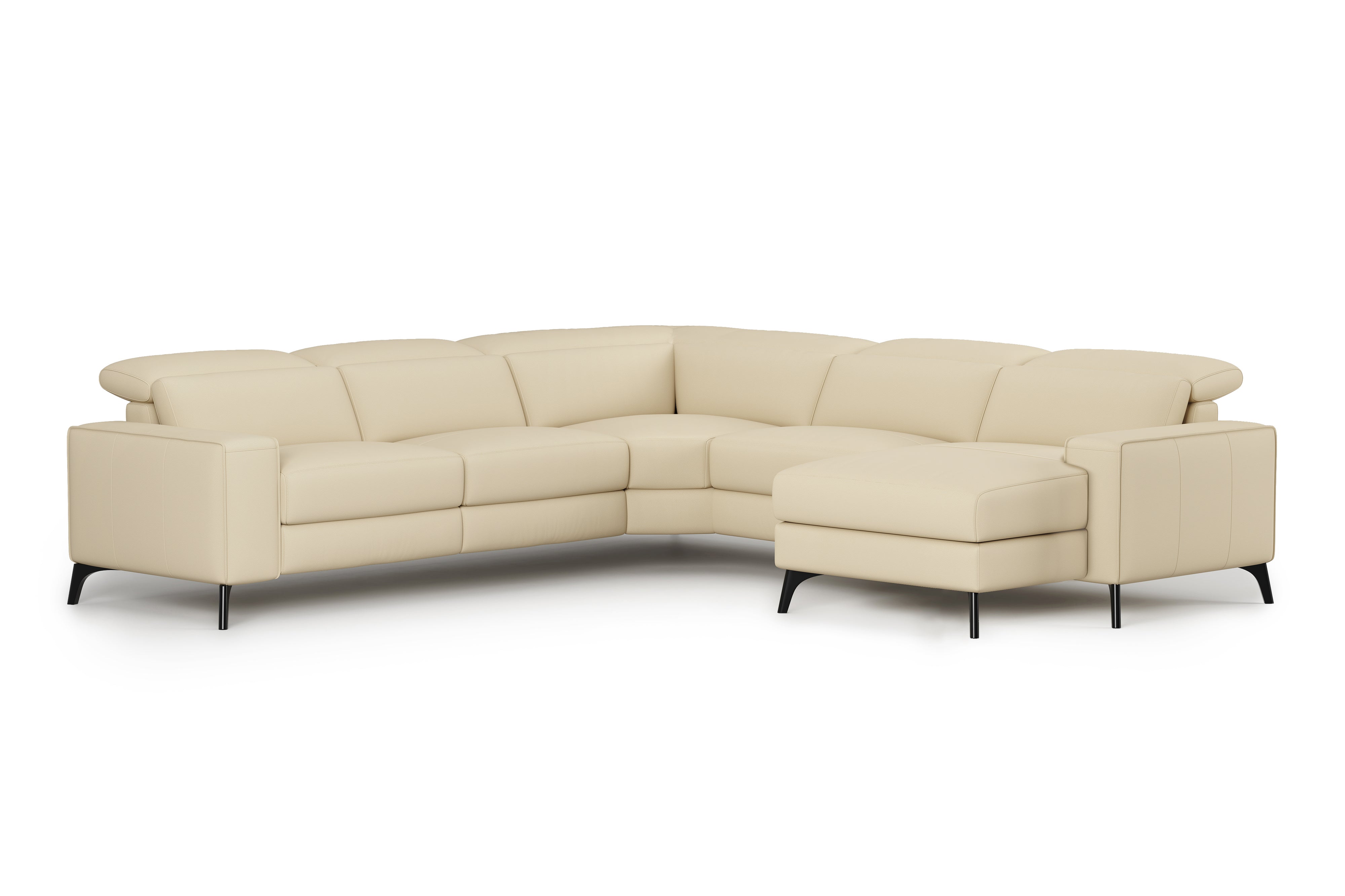 Valencia Esther Top Grain Leather Sofa, L-Shape with Right Chaise, Beige