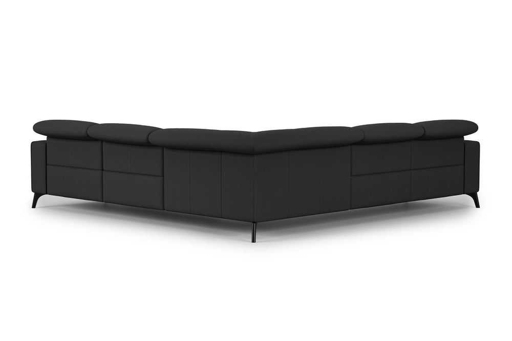 Valencia Esther Top Grain Leather Sofa, L-Shape with Right Chaise, Black