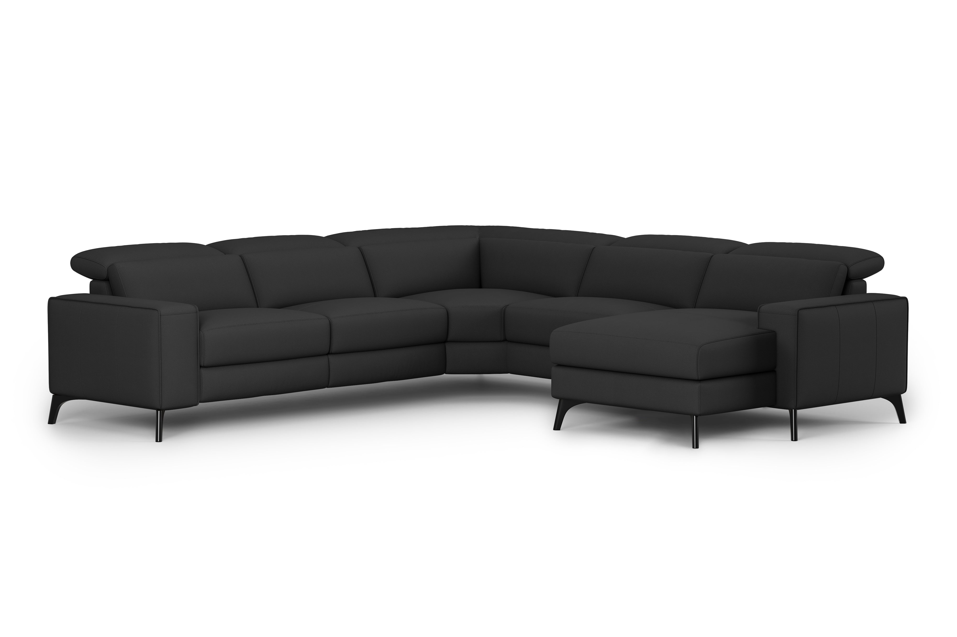 Valencia Esther Top Grain Leather Sofa, L-Shape with Right Chaise, Black