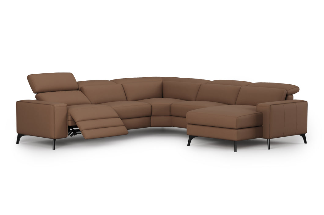 Valencia Esther Top Grain Leather Sofa, L-Shape with Right Chaise, Brown