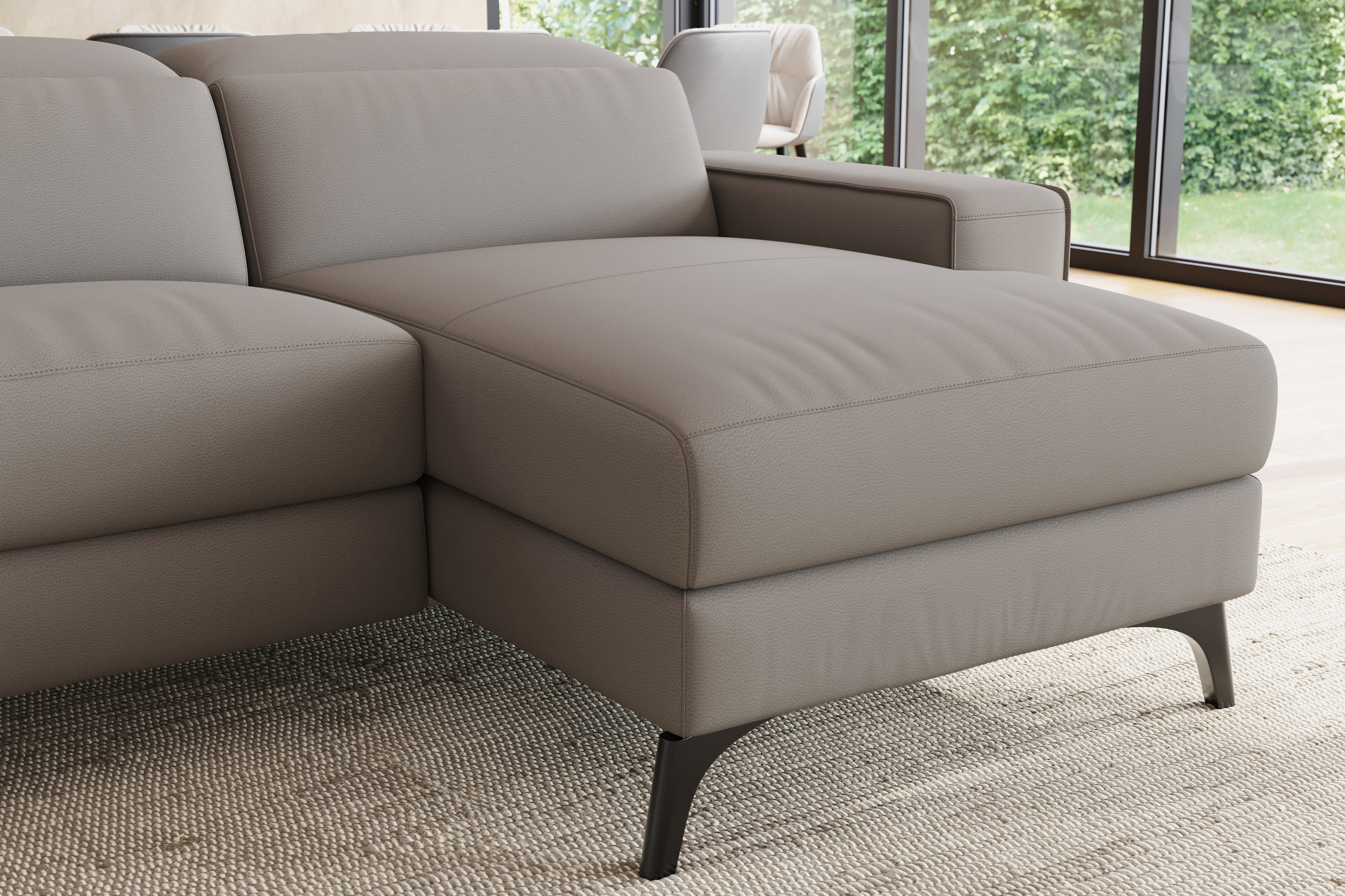 Valencia Esther Top Grain Leather Sofa, L-Shape with Right Chaise, Light Grey