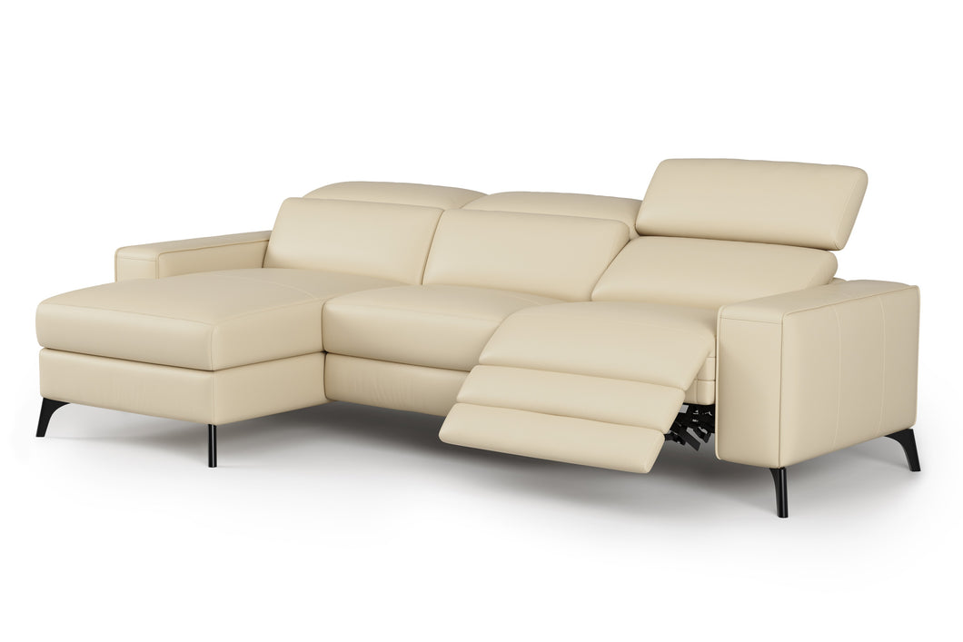 Valencia Esther Top Grain Leather Sofa, Three Seats with Left Chaise, Beige