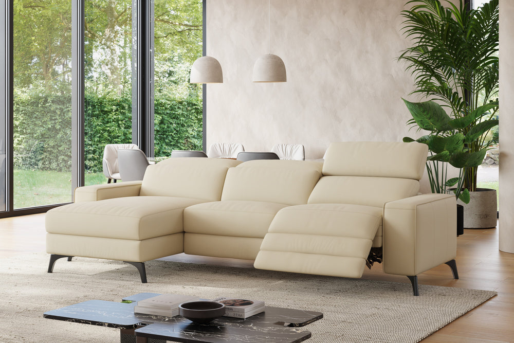 Valencia Esther Top Grain Leather Sofa, Three Seats with Left Chaise, Beige