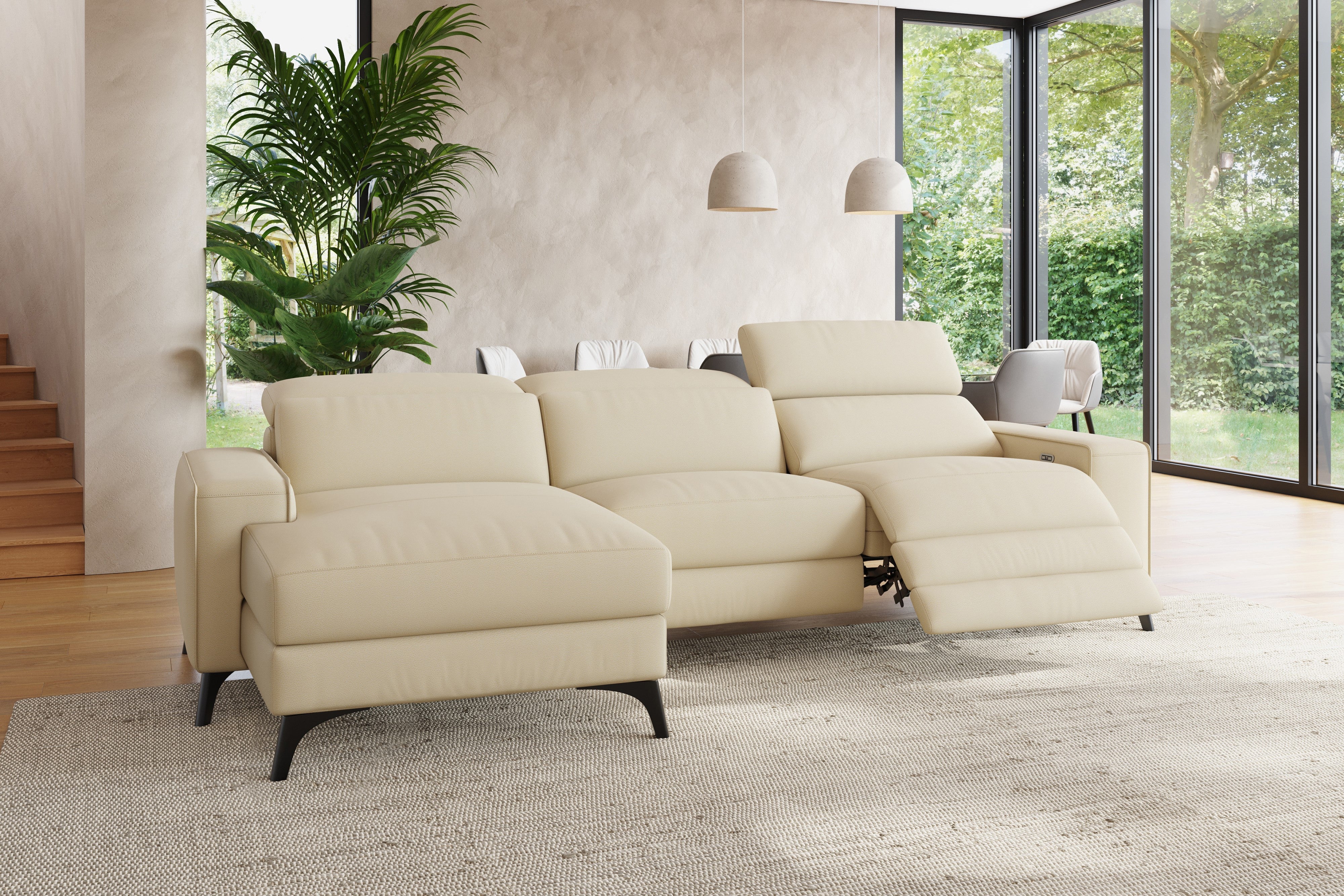 Valencia Esther Top Grain Leather Sofa, Three Seats with Left Chaise, Beige