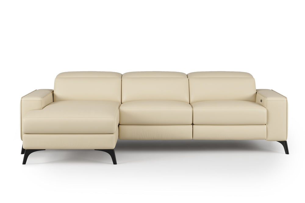 Valencia Esther Top Grain Leather Sofa, Three Seats with Left Chaise, Beige