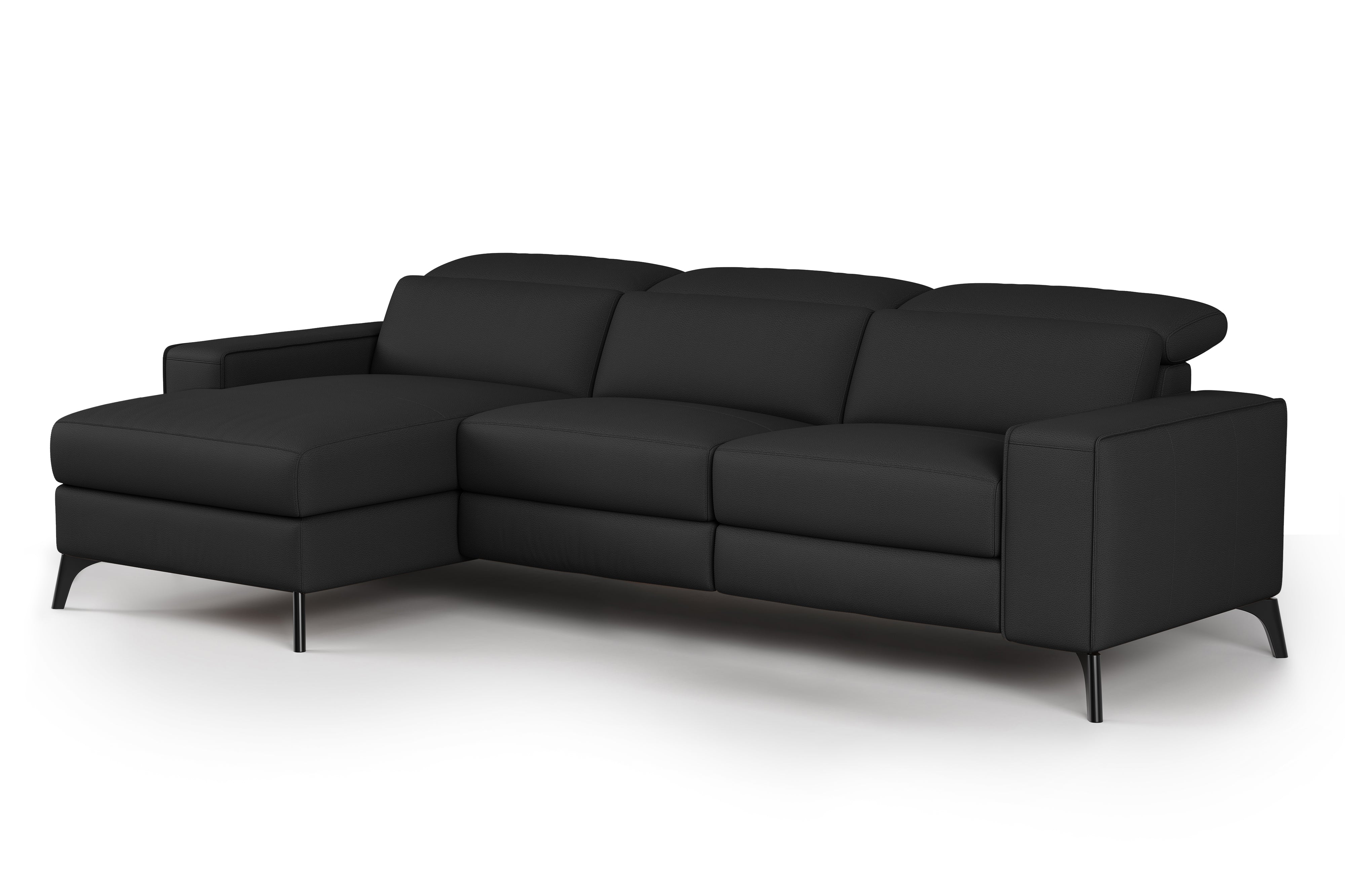 Valencia Esther Top Grain Leather Sofa, Three Seats with Left Chaise, Black