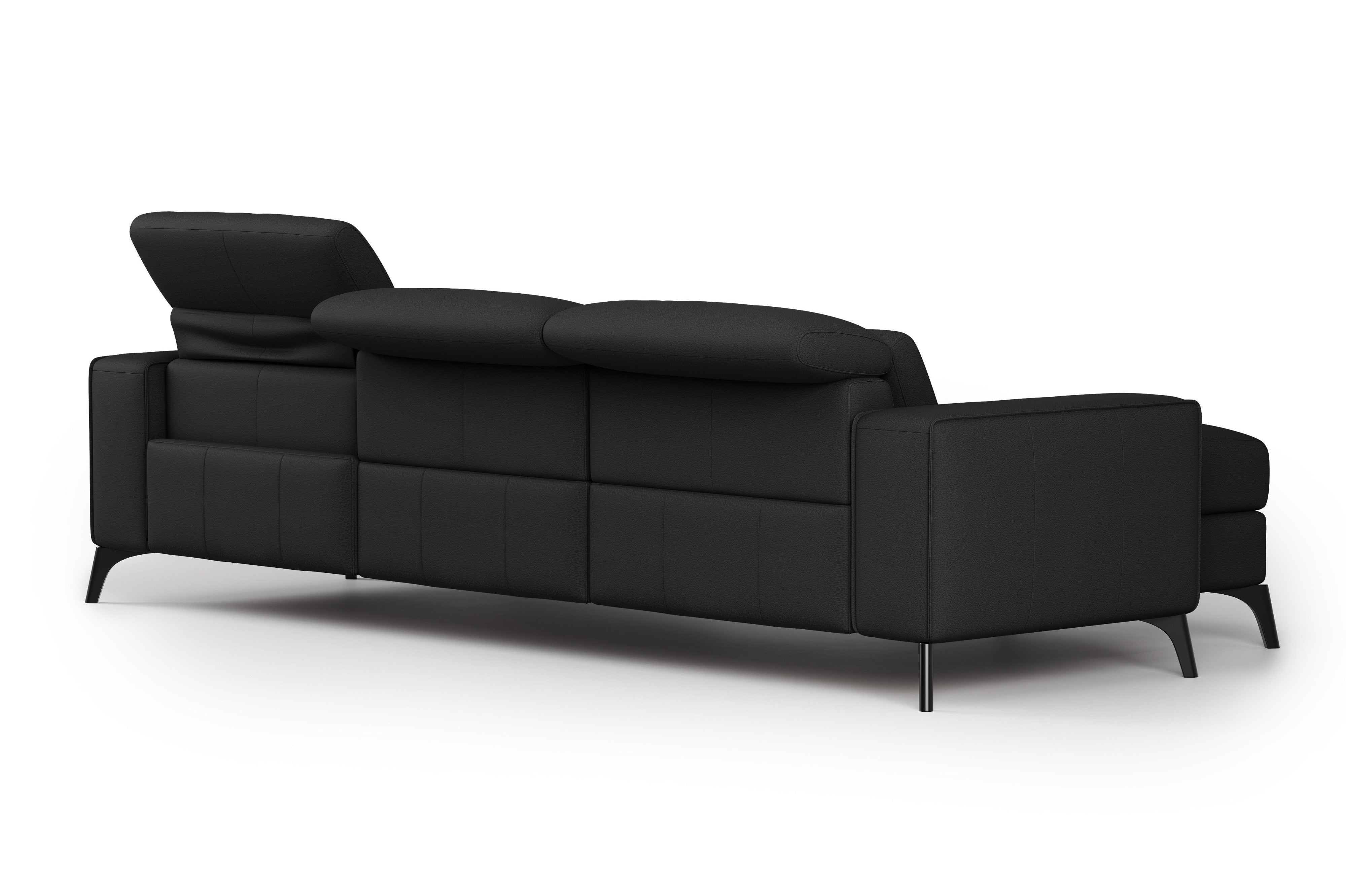 Valencia Esther Top Grain Leather Sofa, Three Seats with Left Chaise, Black