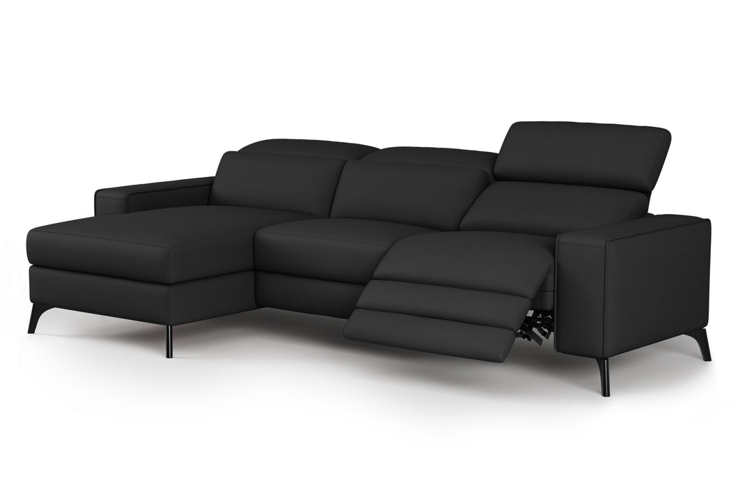 Valencia Esther Top Grain Leather Sofa, Three Seats with Left Chaise, Black