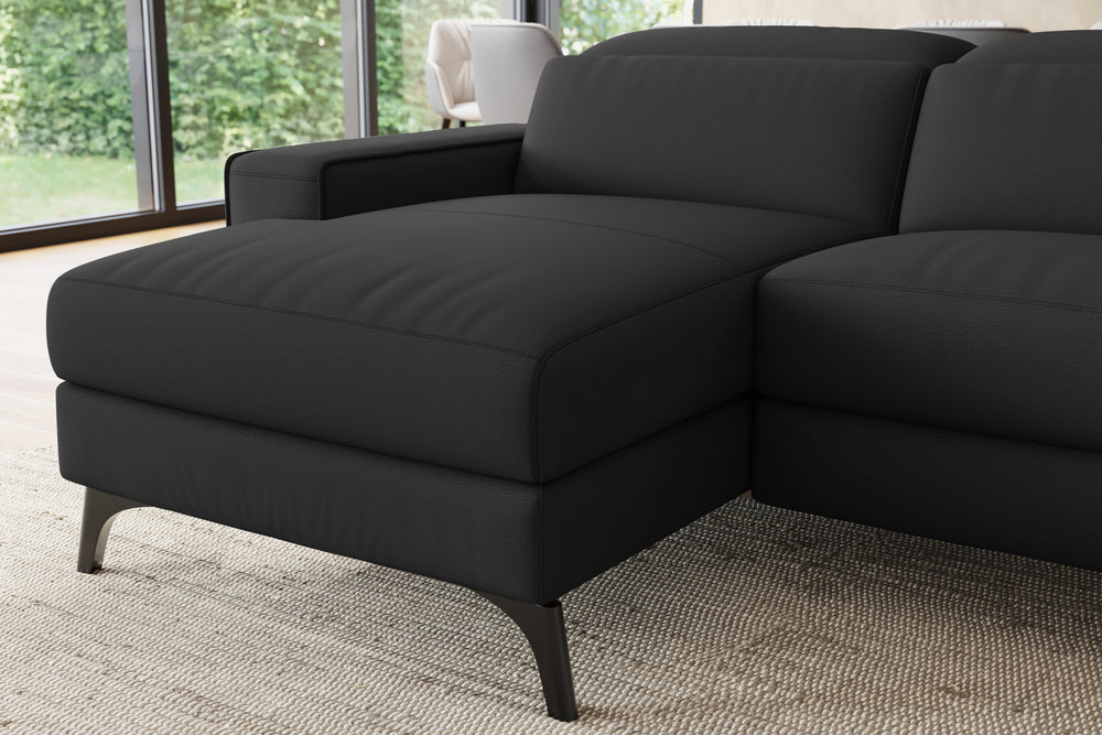 Valencia Esther Top Grain Leather Sofa, Three Seats with Left Chaise, Black