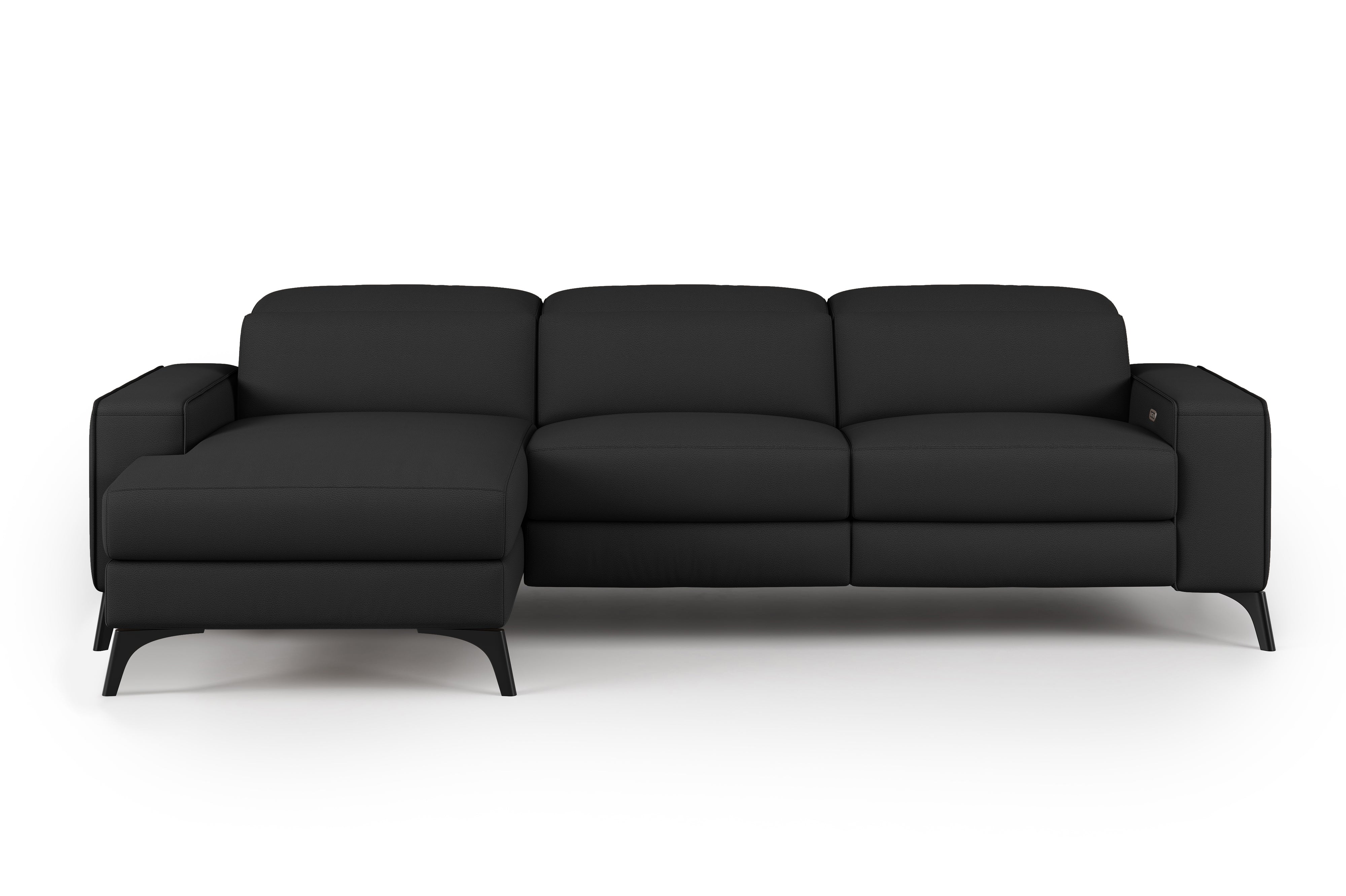 Valencia Esther Top Grain Leather Sofa, Three Seats with Left Chaise, Black