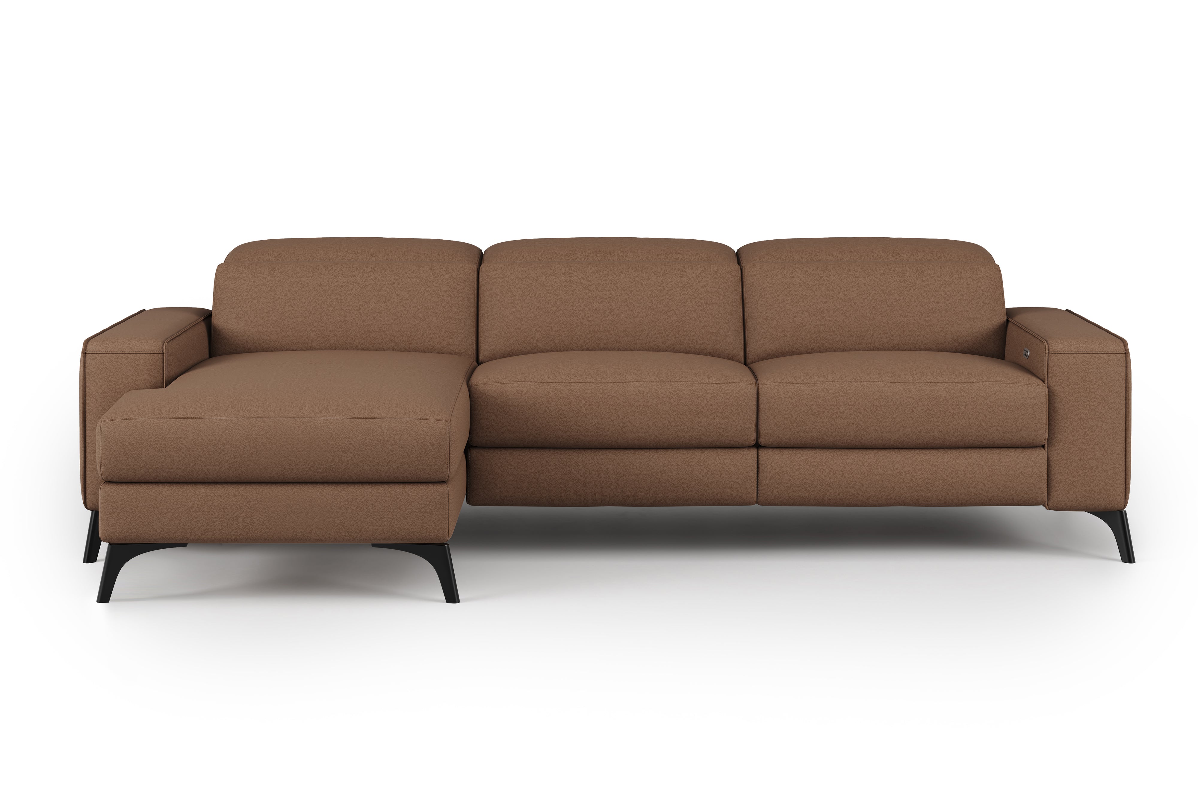 Valencia Esther Top Grain Leather Sofa, Three Seats with Left Chaise, Brown