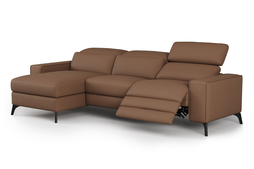 Valencia Esther Top Grain Leather Sofa, Three Seats with Left Chaise, Brown