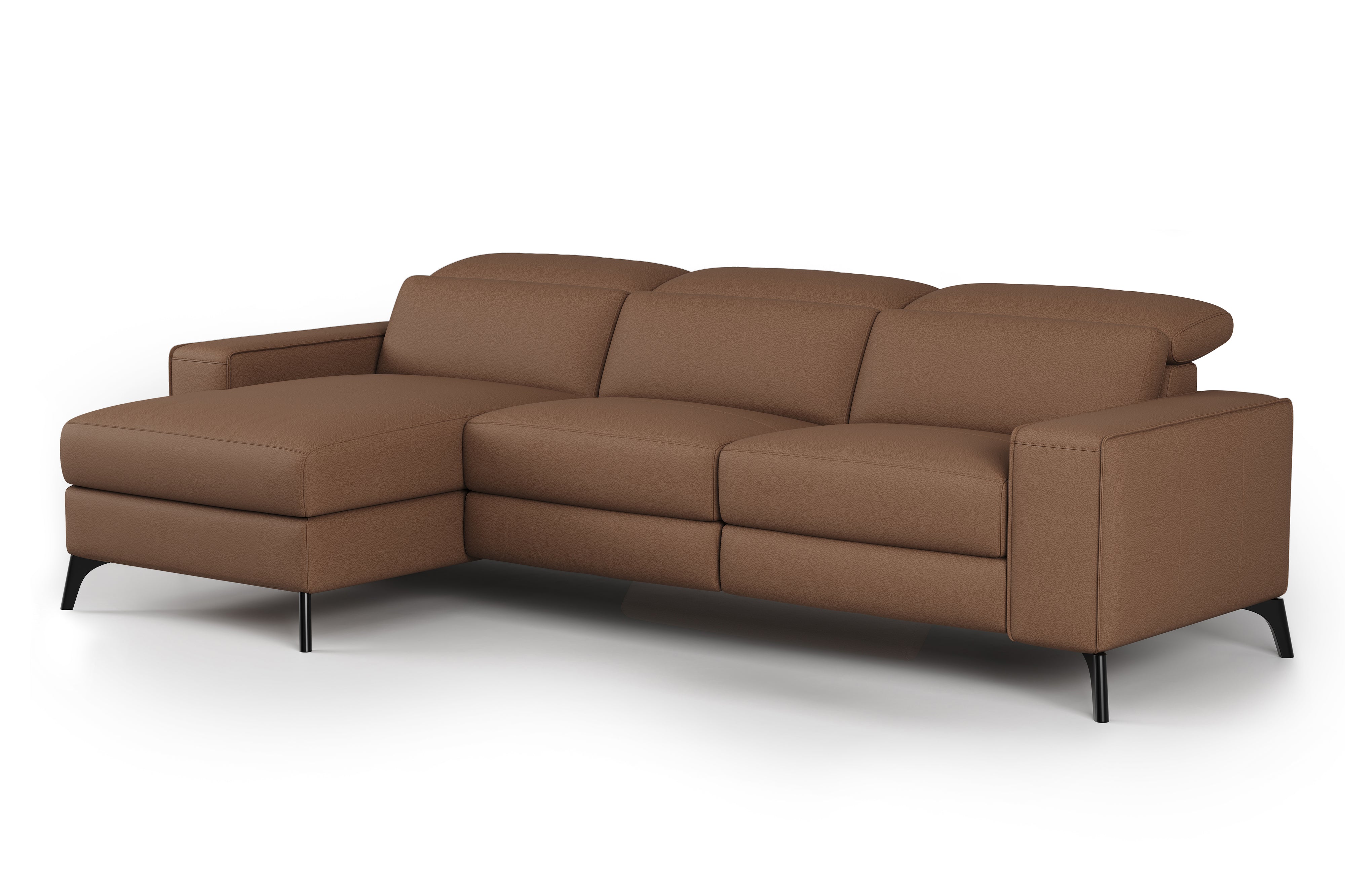 Valencia Esther Top Grain Leather Sofa, Three Seats with Left Chaise, Brown