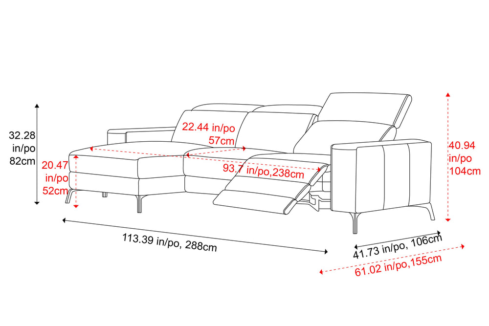 Valencia Esther Top Grain Leather Sofa, Three Seats with Left Chaise, Light Grey